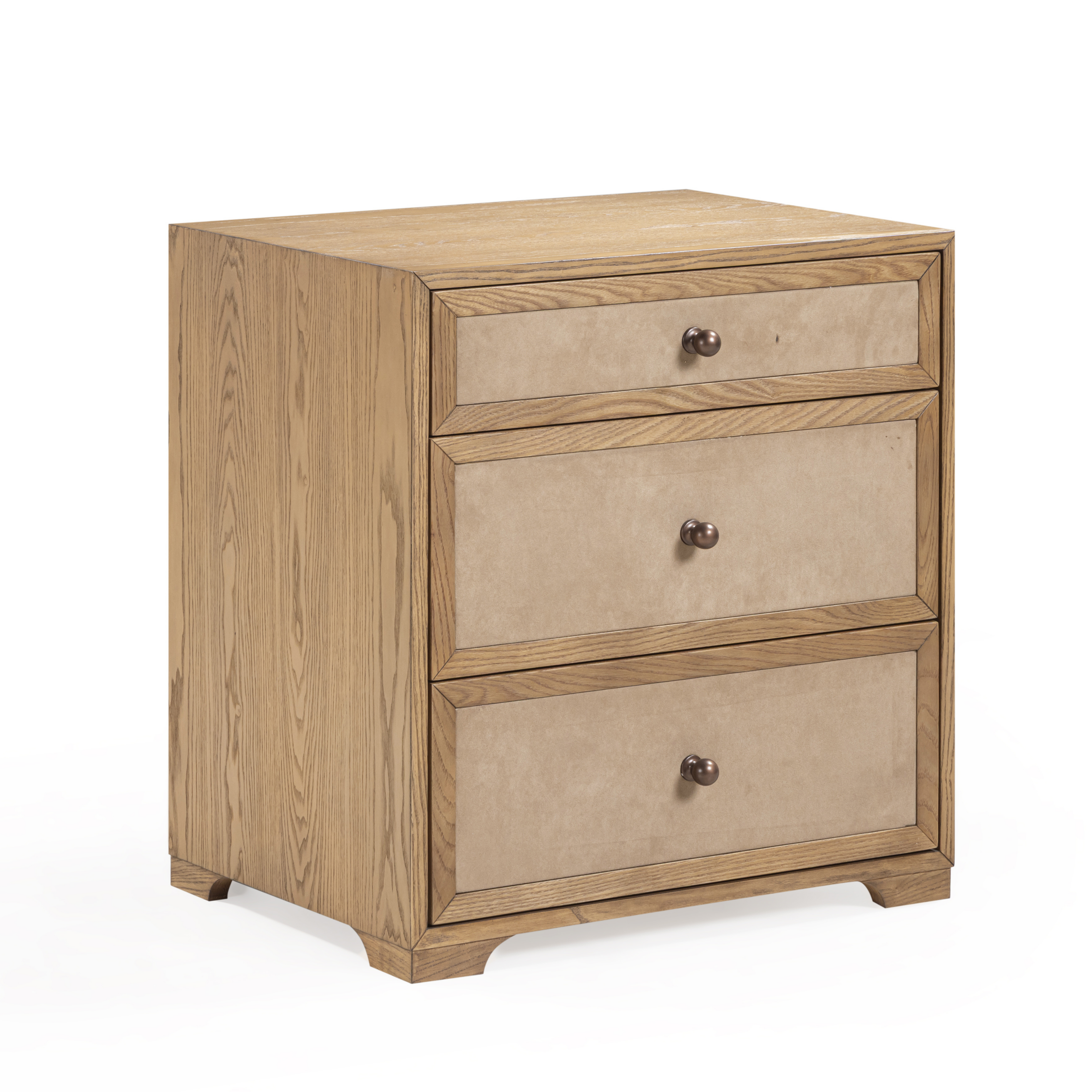 Laurentis 23.5 Light Taupe Suede and Wood 3-Drawer Nightstand
