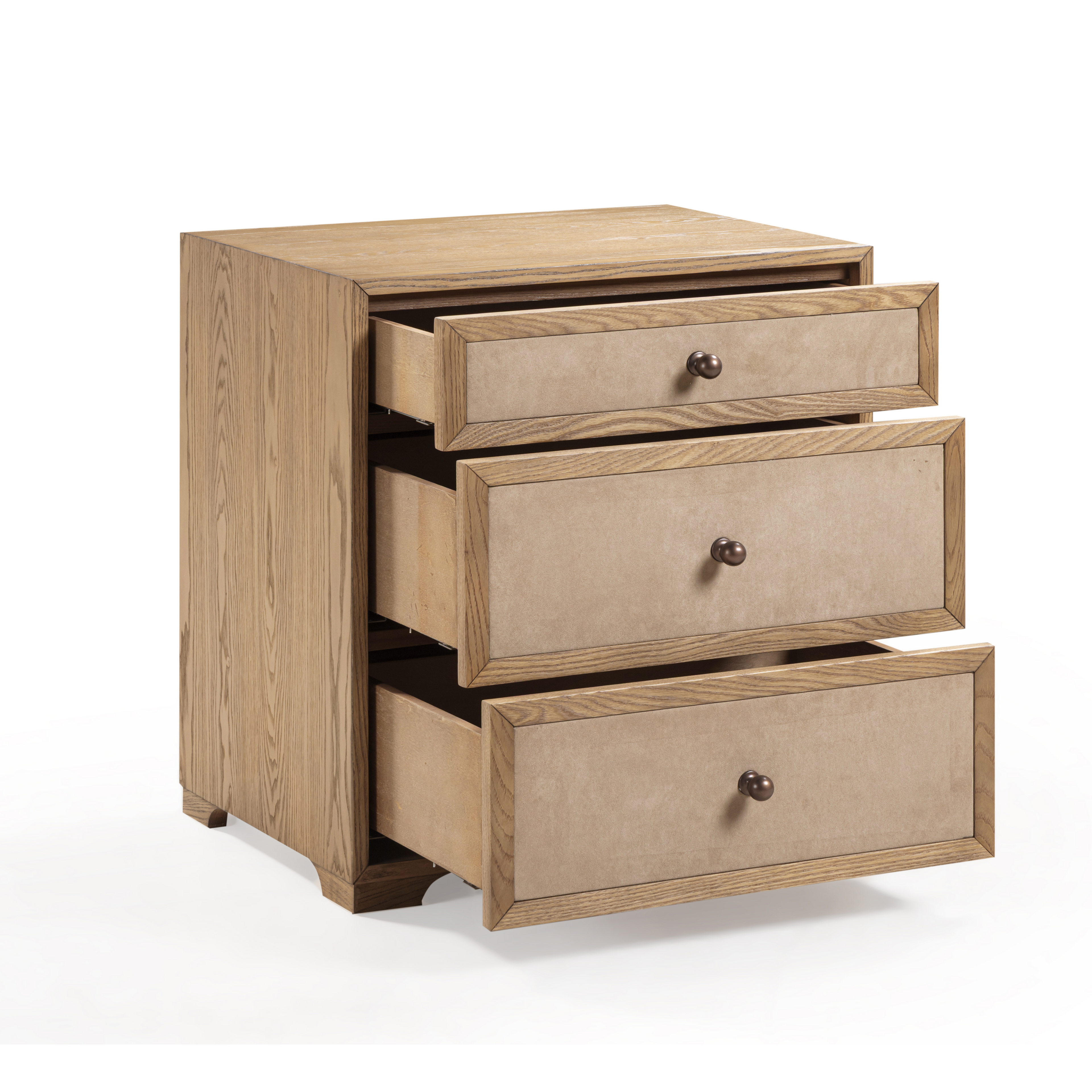 Laurentis 23.5 Light Taupe Suede and Wood 3-Drawer Nightstand