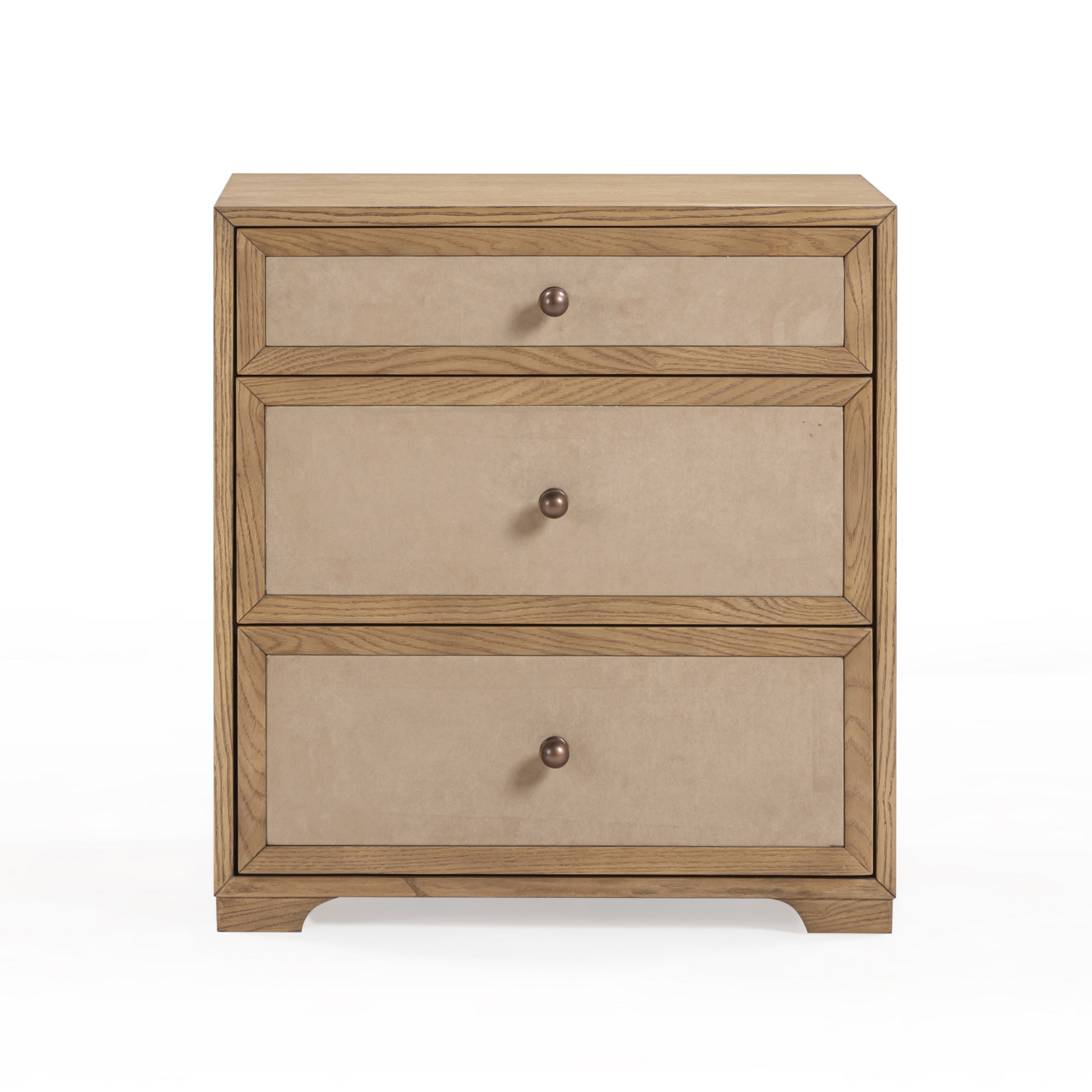 Laurentis 23.5 Light Taupe Suede and Wood 3-Drawer Nightstand