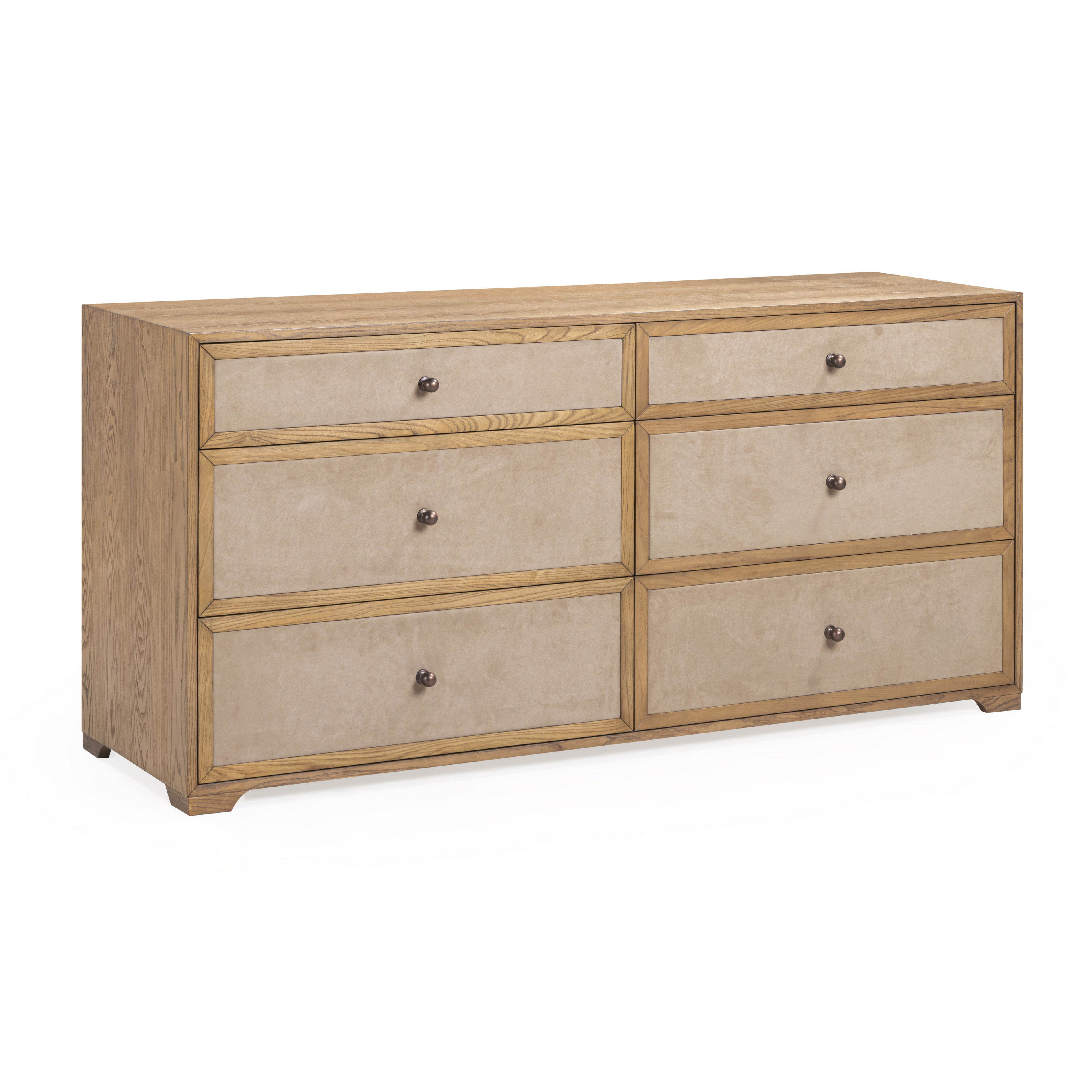 Laurentis 64 Light Taupe Suede and Wood 6-Drawer Dresser