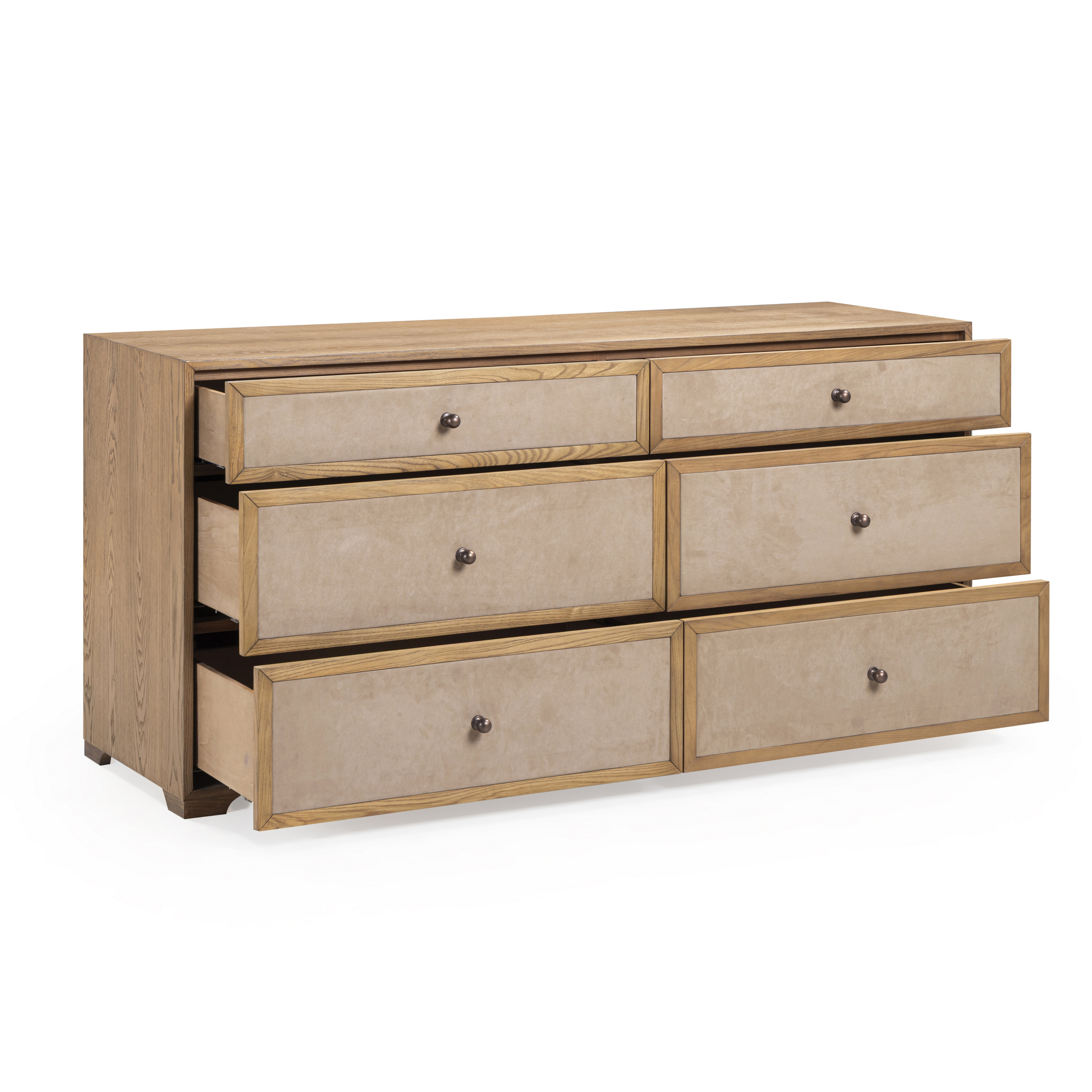 Laurentis 64 Light Taupe Suede and Wood 6-Drawer Dresser