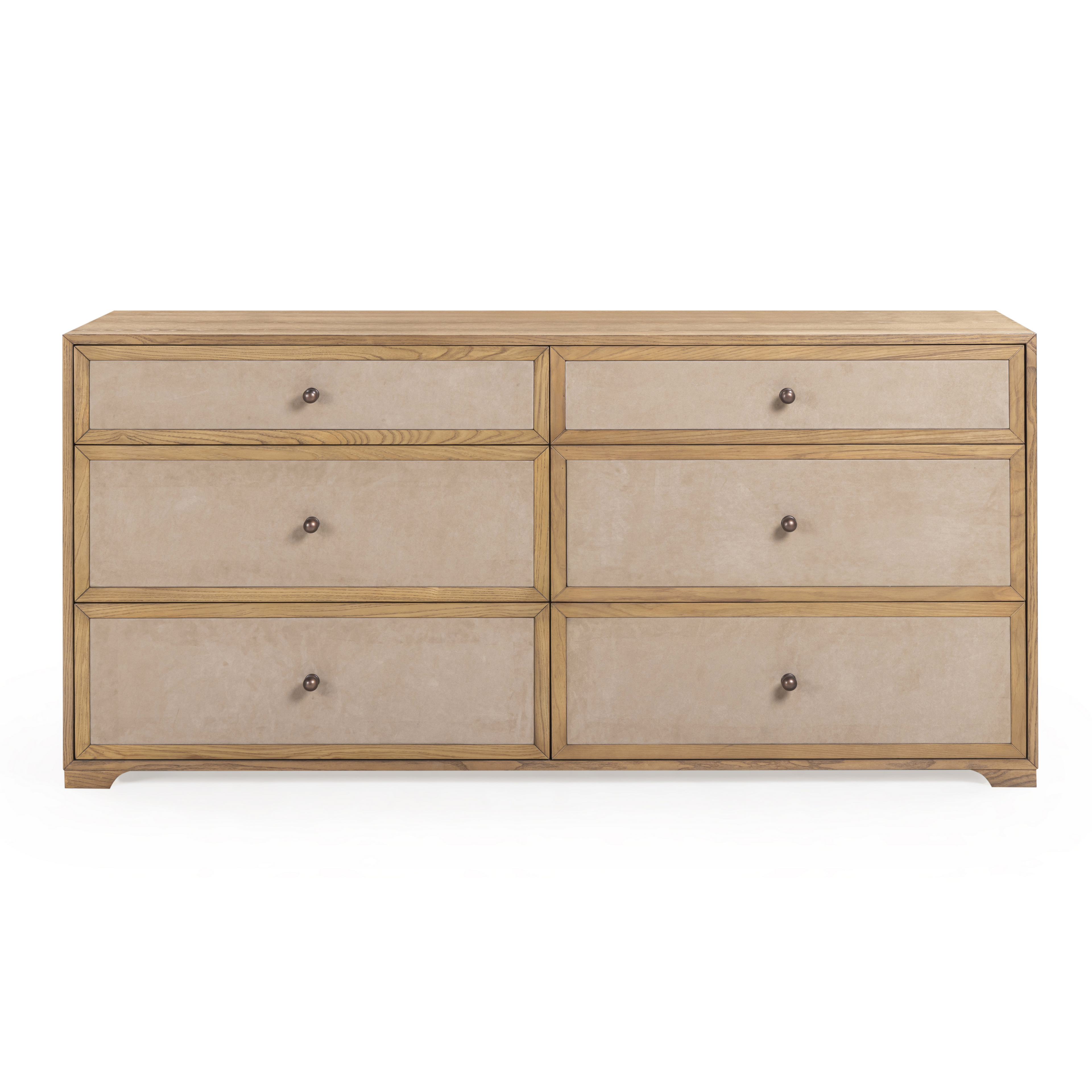 Laurentis 64 Light Taupe Suede and Wood 6-Drawer Dresser