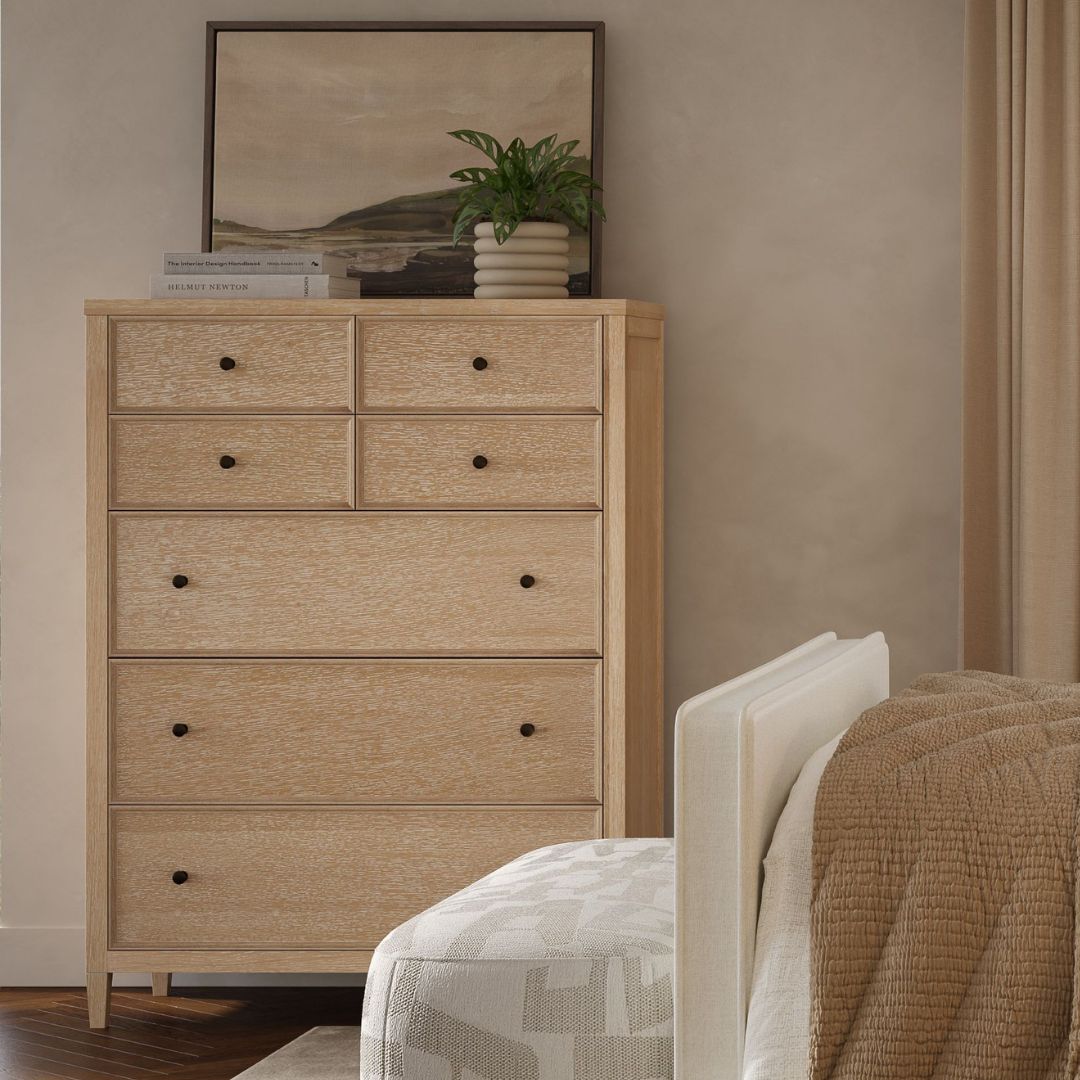 Bristol Park 40 Whitewashed Oak Wood 7-Drawer Chest