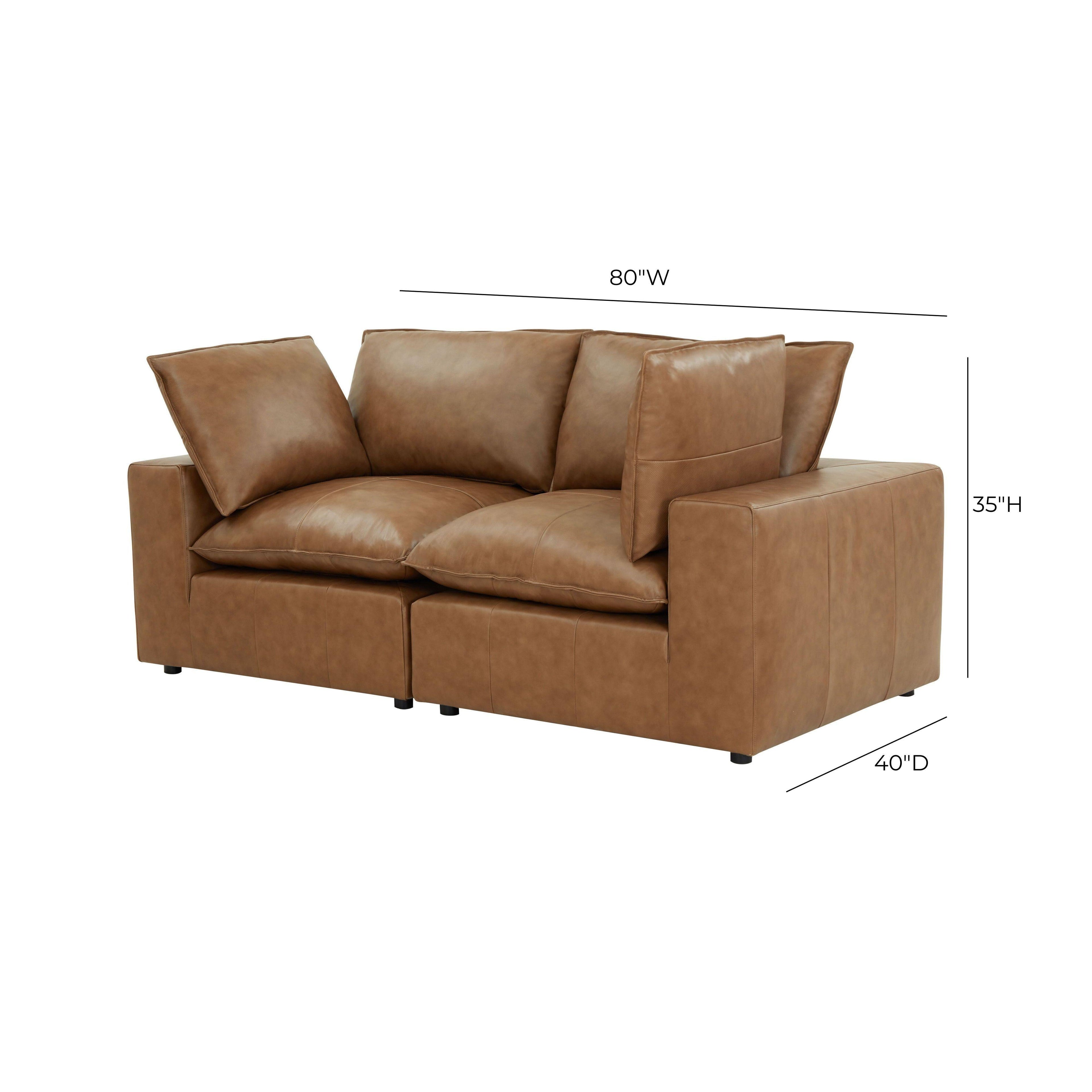 Cali 80 Brown Leather Modular Loveseat