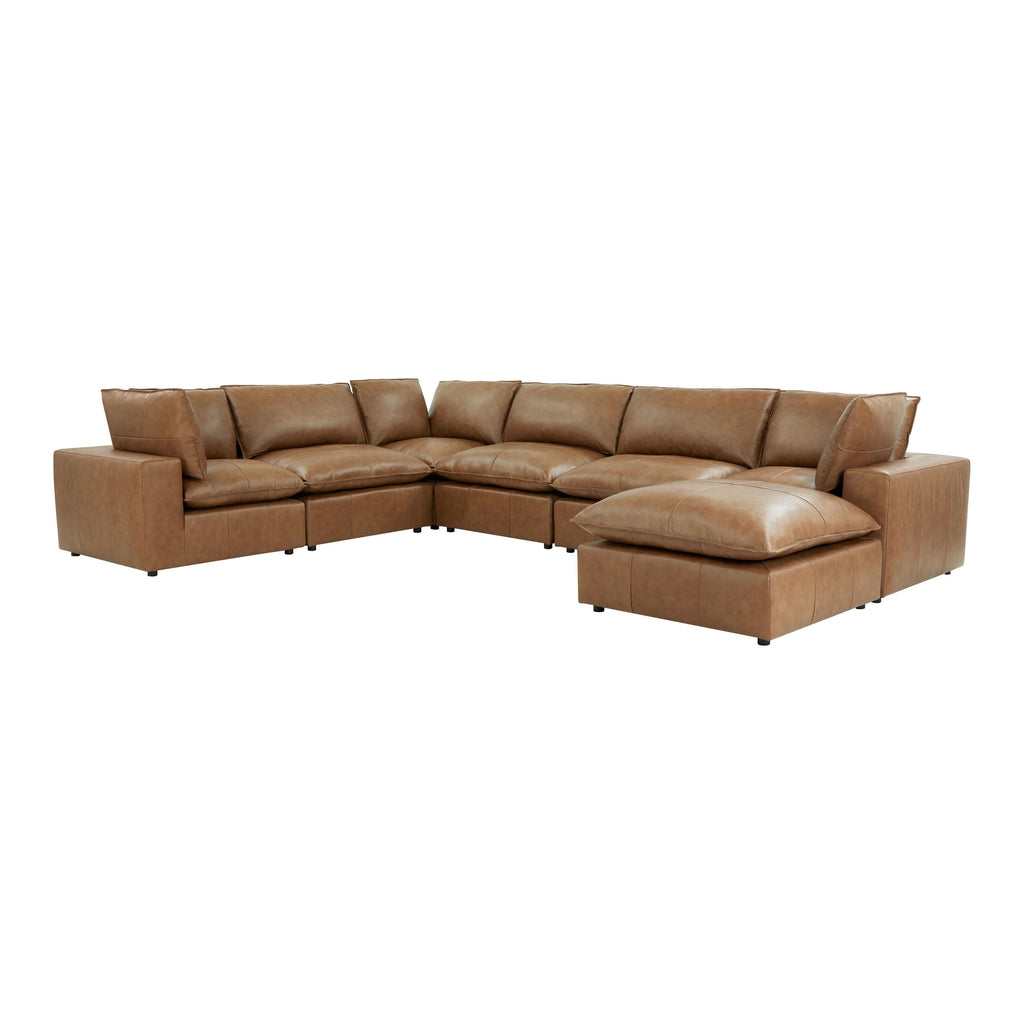 Cali 7-Piece Brown Leather Modular Large Chaise Sectional