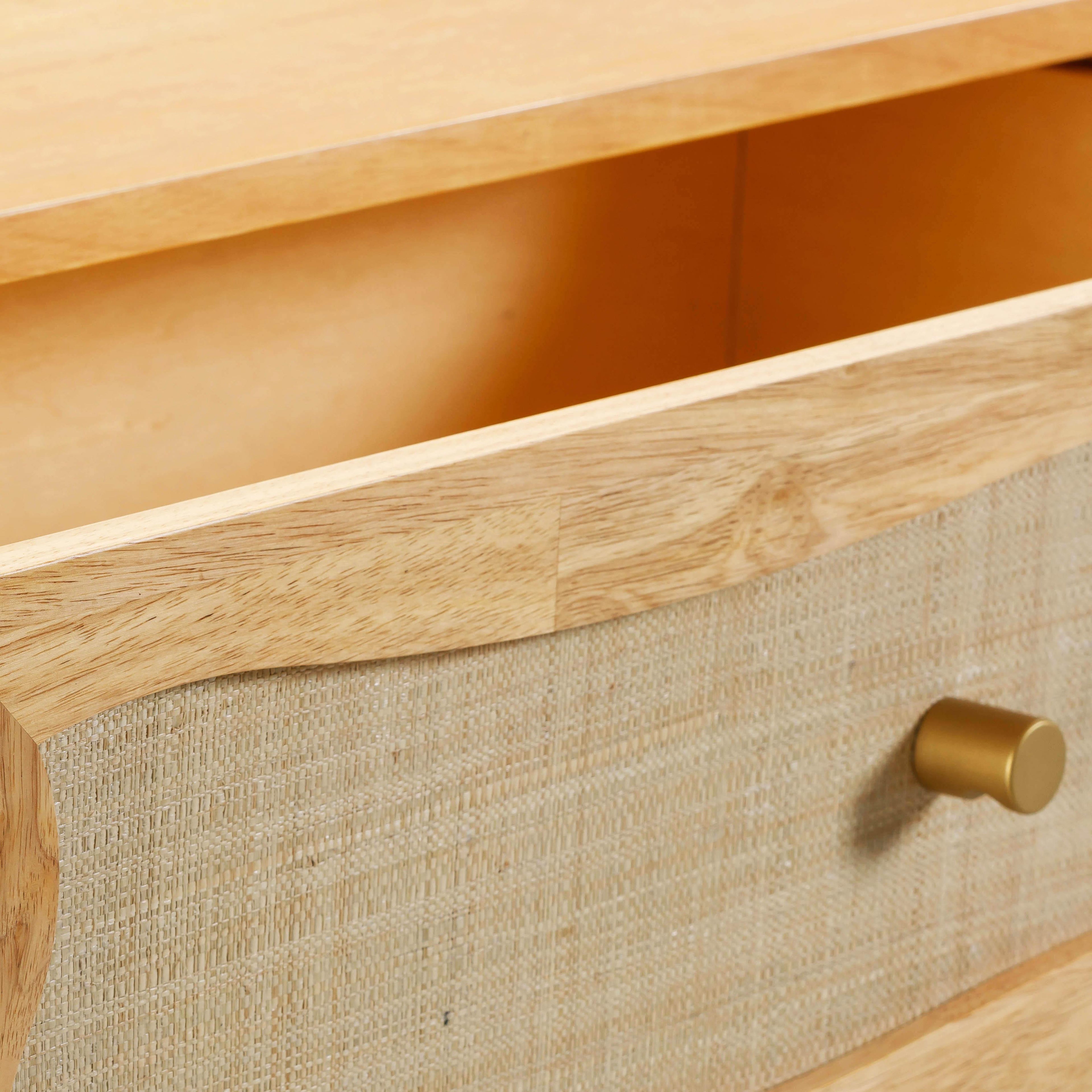 Grappa 62 Natural Wood & Raffia Wavy 6-Drawer Dresser