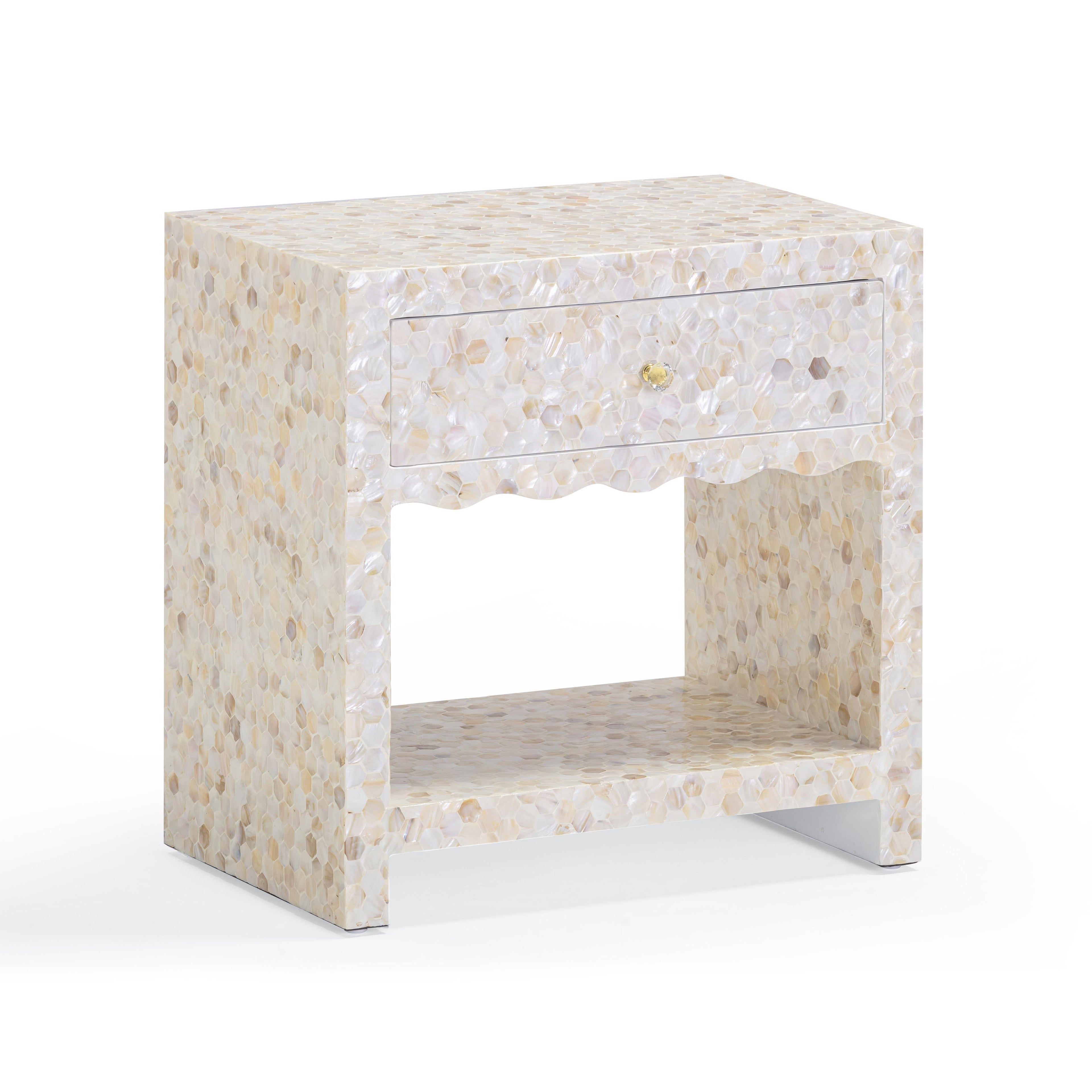 Piara 22 Natural Mother of Pearl Inlaid Nightstand With Drawer