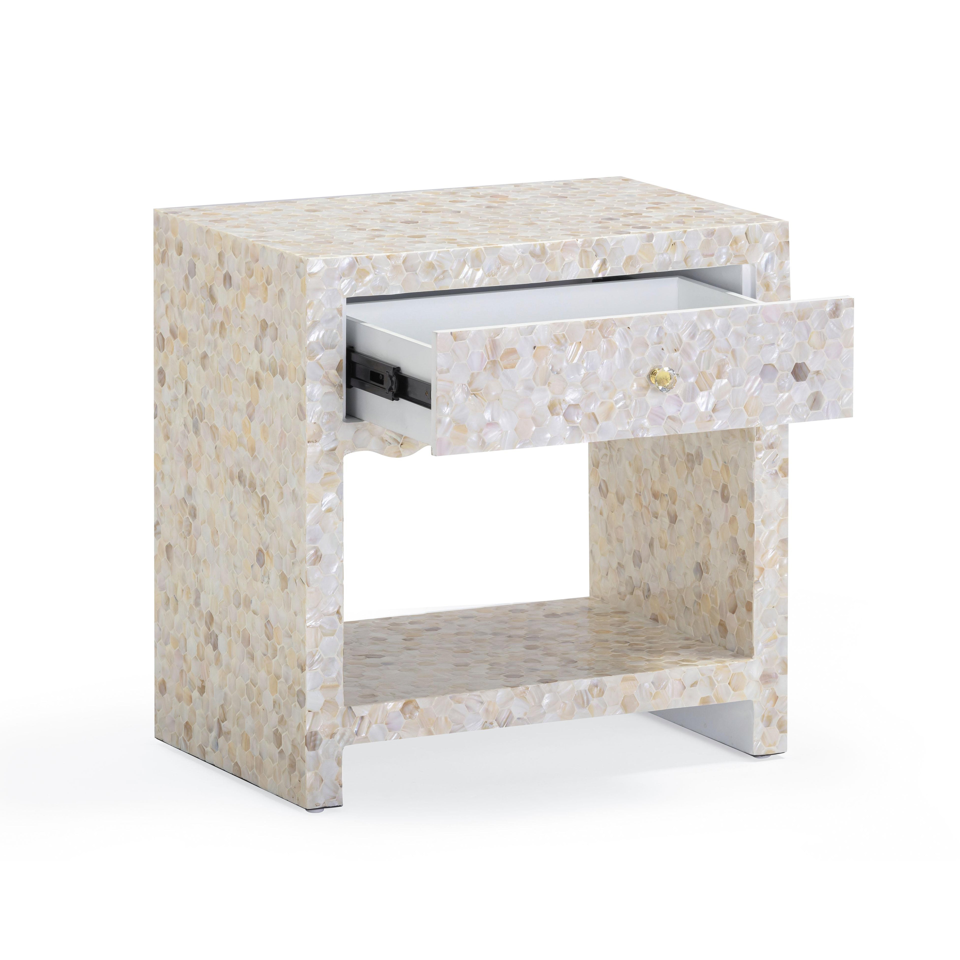 Piara 22 Natural Mother of Pearl Inlaid Nightstand With Drawer