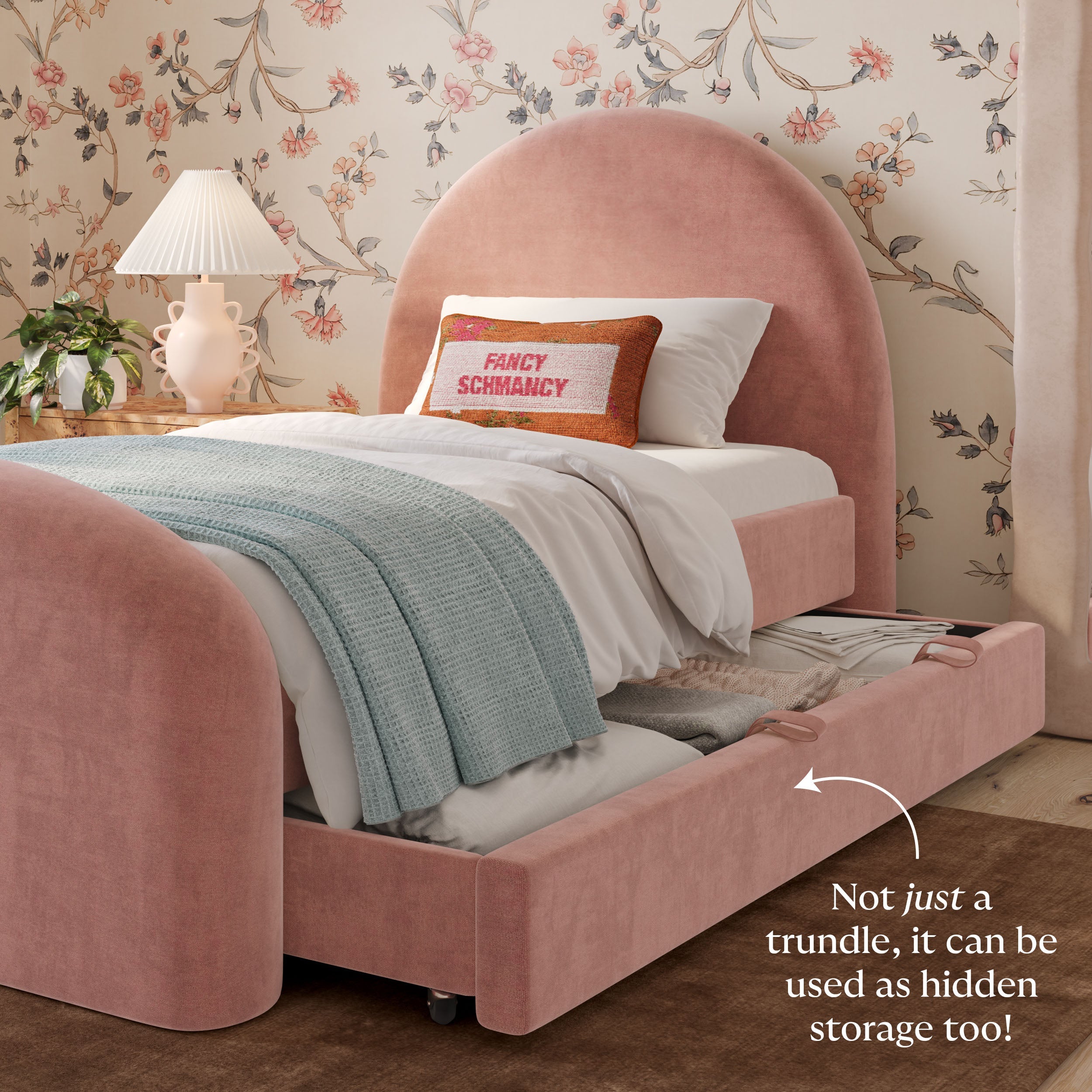 Moon Rose Upcycled Chenille Twin Trundle Bed