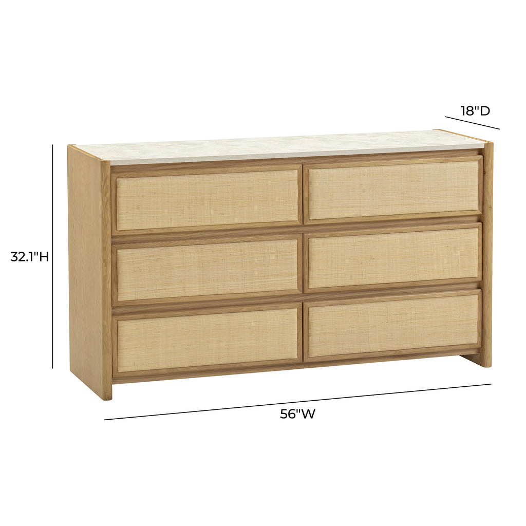 Paige 56 Natural Oak 6-Drawer Dresser