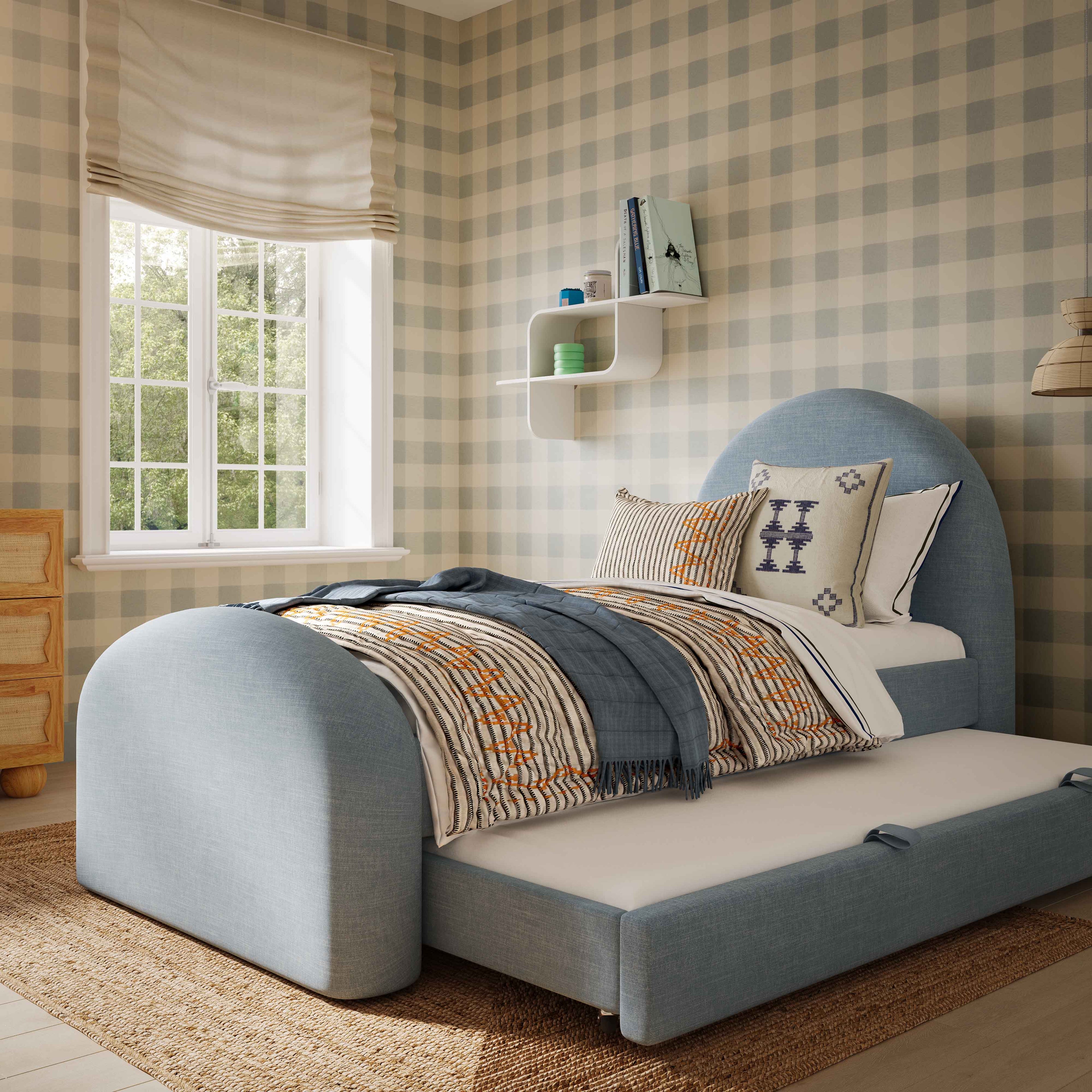 Moon Chambray Blue Chenille Twin Trundle Bed