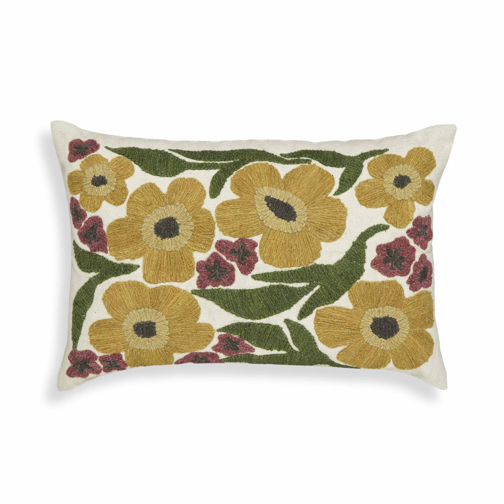 Blossom 24X16 Embroidered Daisy Wool Accent Cushion