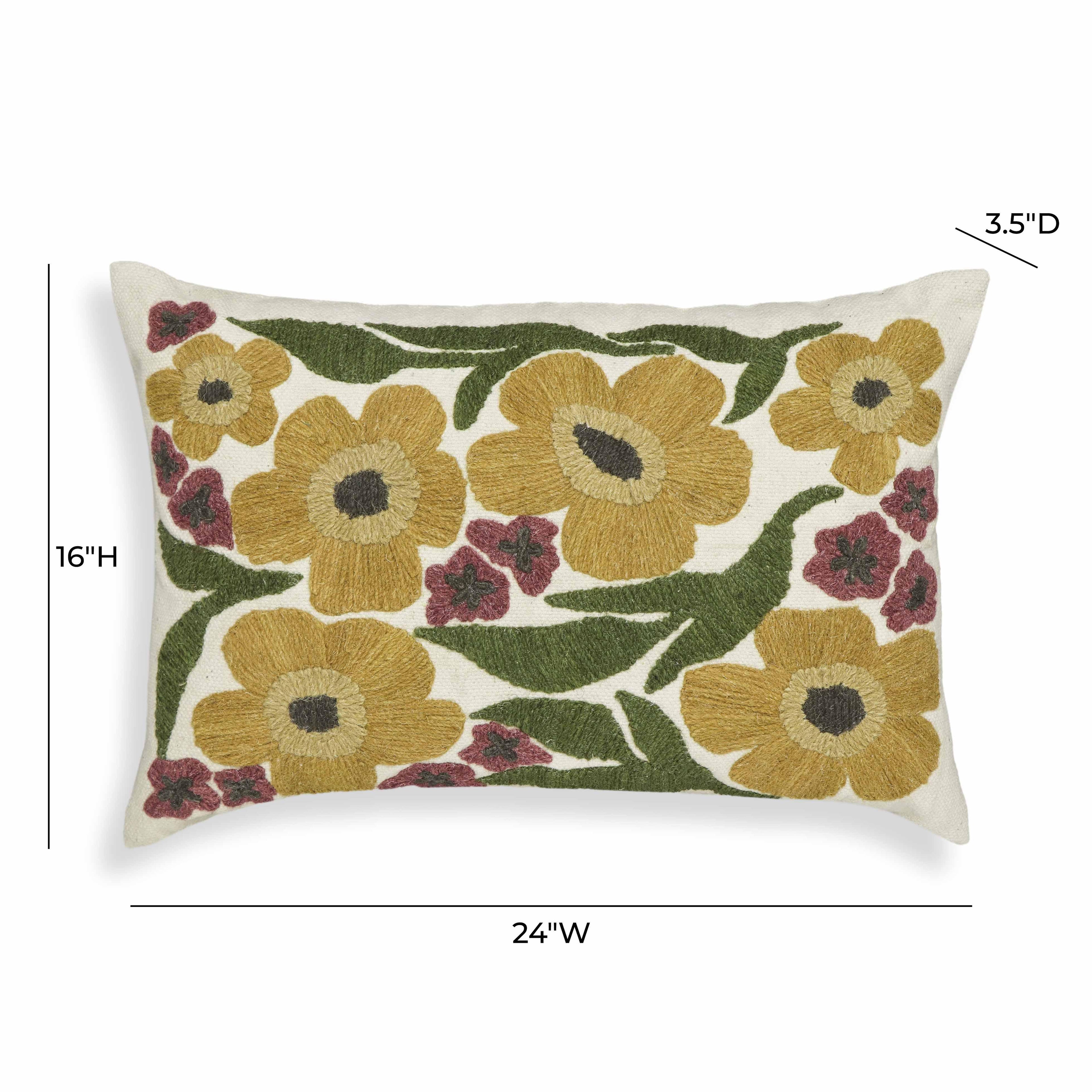 Blossom 24X16 Embroidered Daisy Wool Accent Cushion
