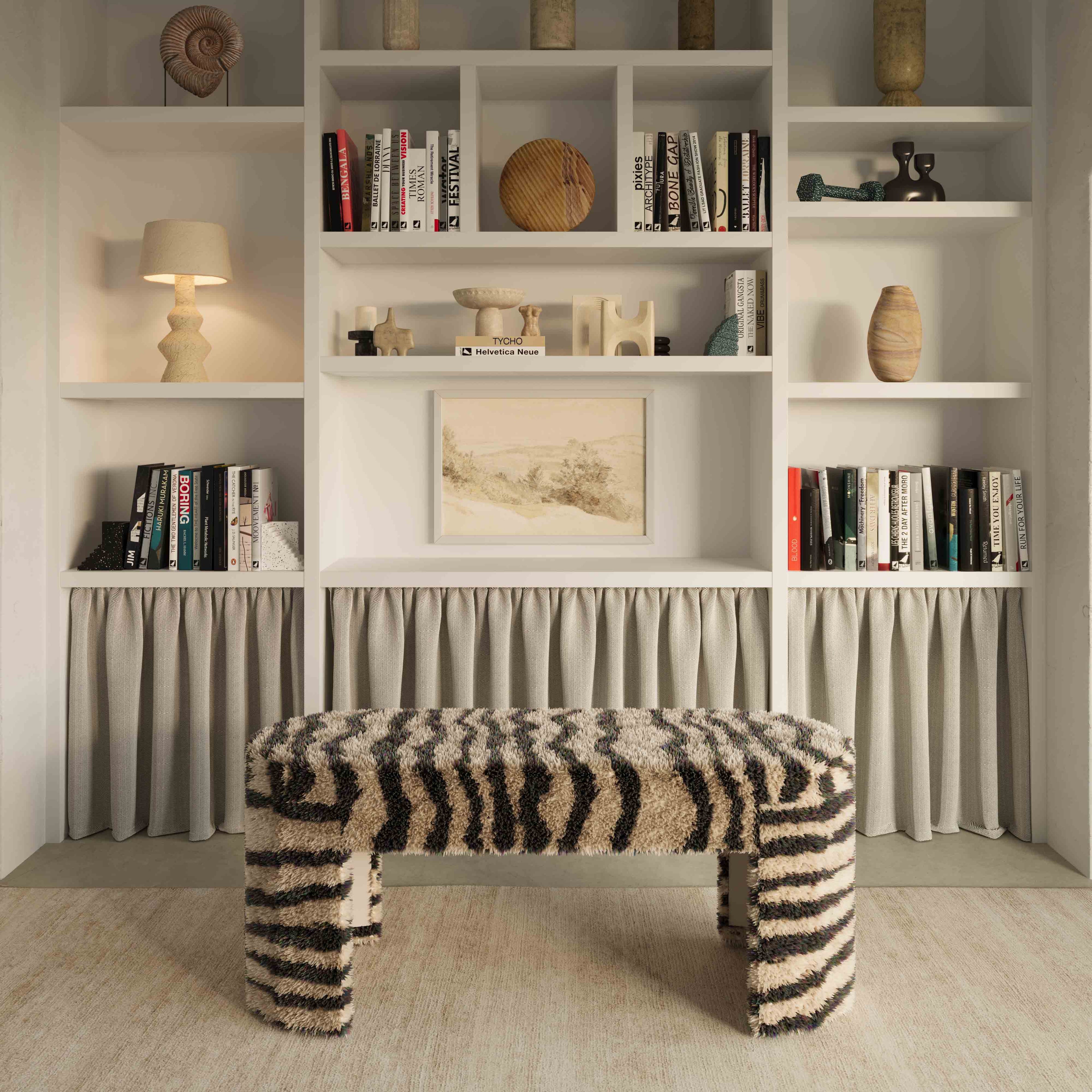 Zebra 39 Brown Striped Tufted Bench