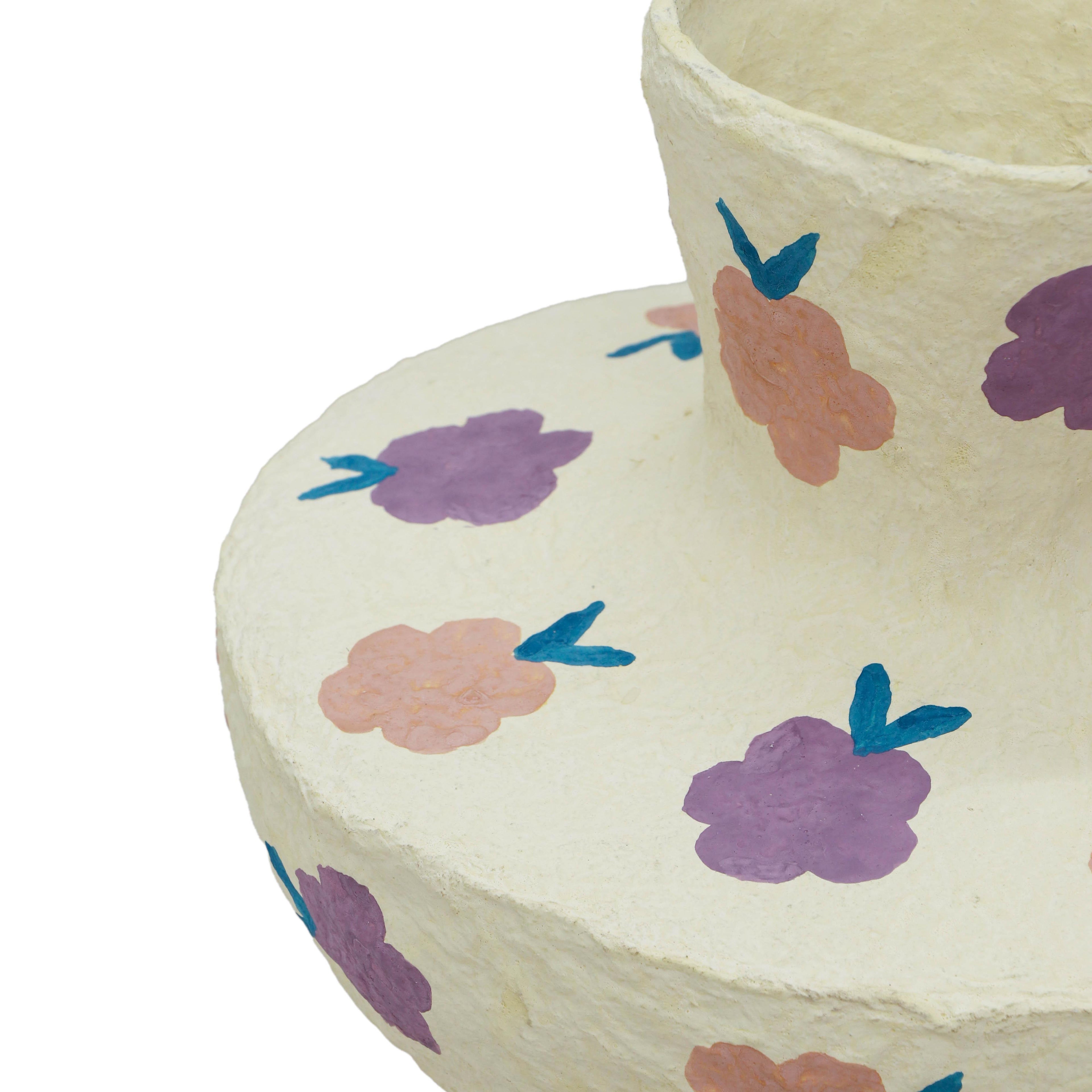 Cotton Mache Vase in Spring Blossoms