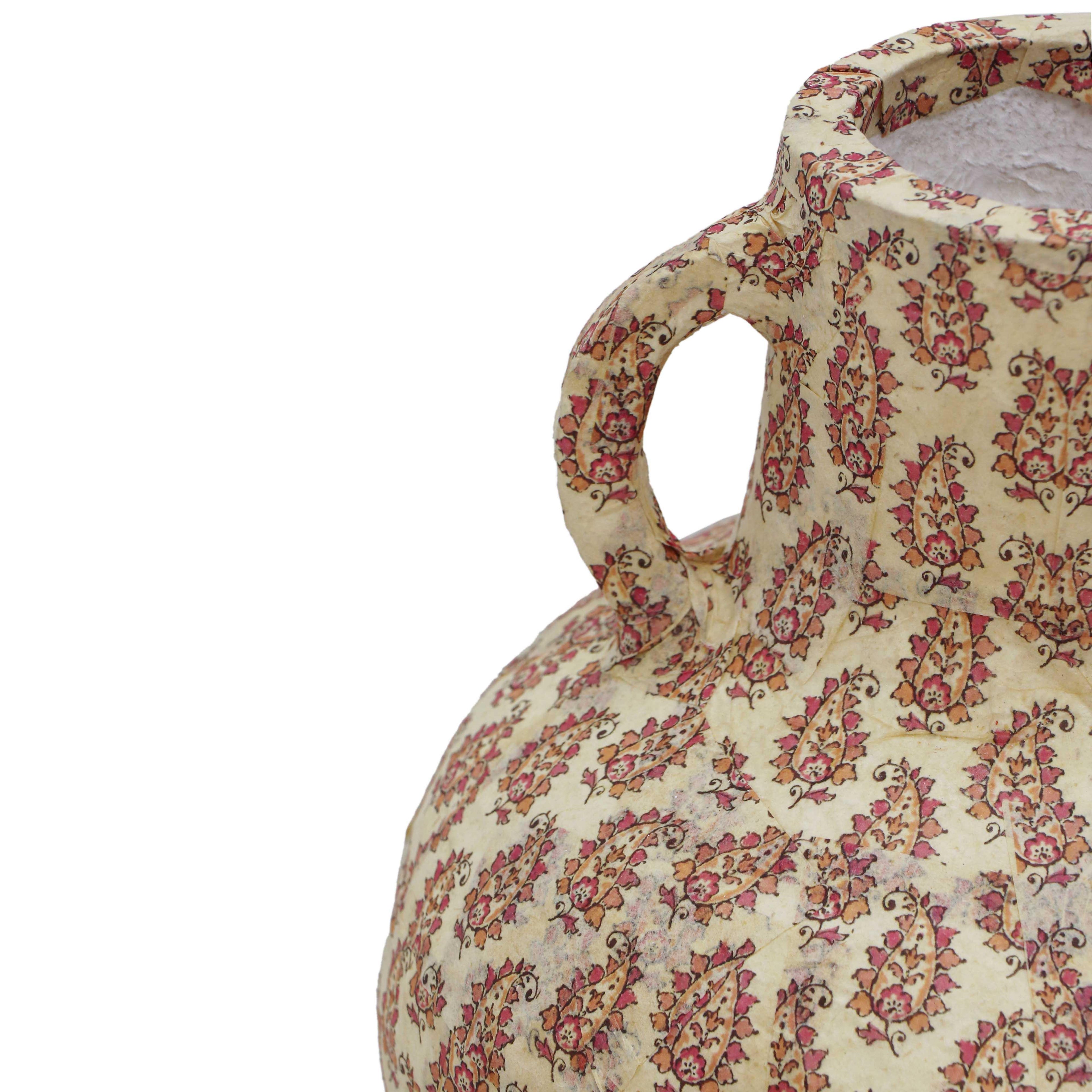 Cotton Mache Vase in Peach Paisley