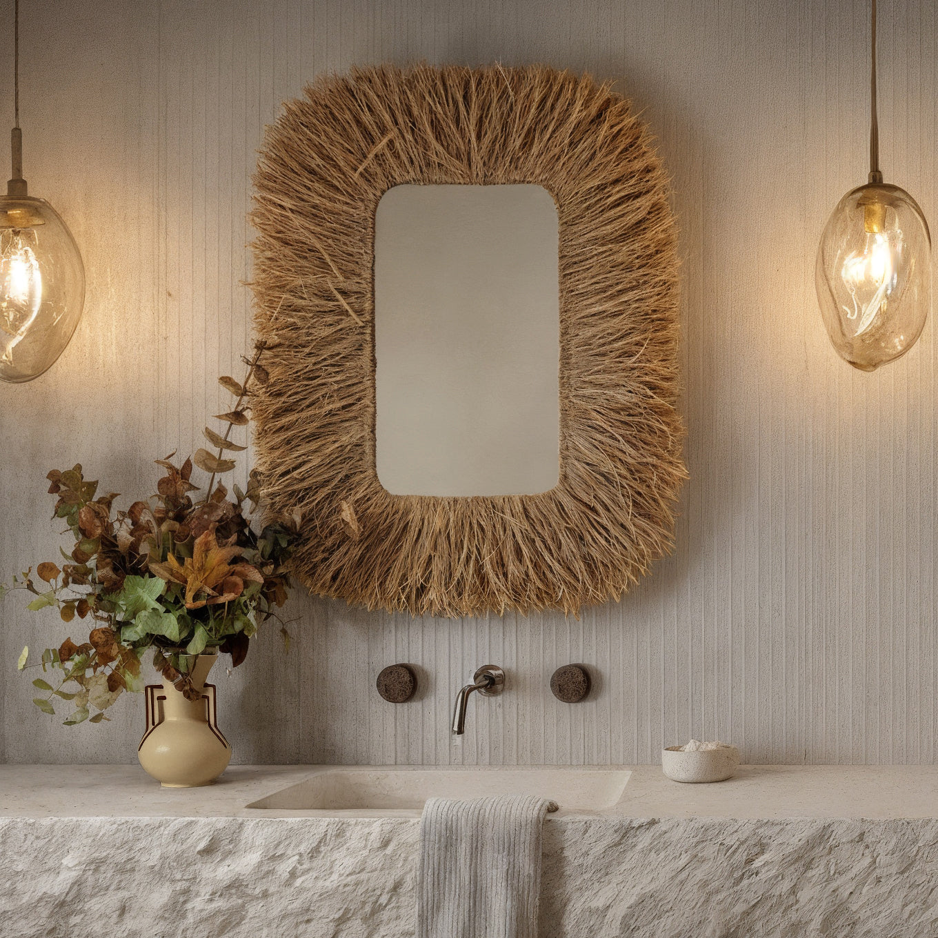 Palm 29.6x43.4 Natural Sisal Rectangular Wall Mirror