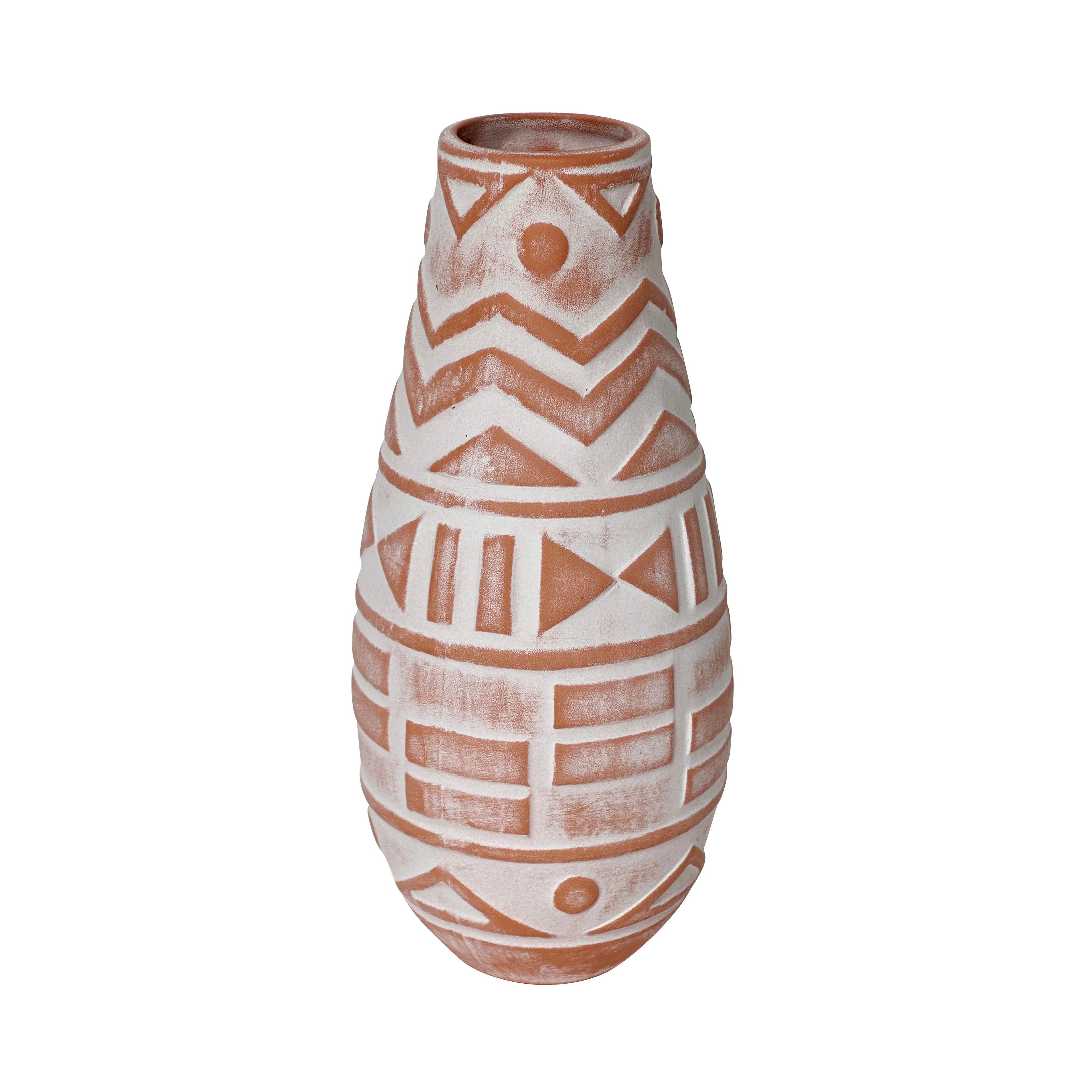 Earthenware Aztec Teardrop Flower Vase in Terracotta