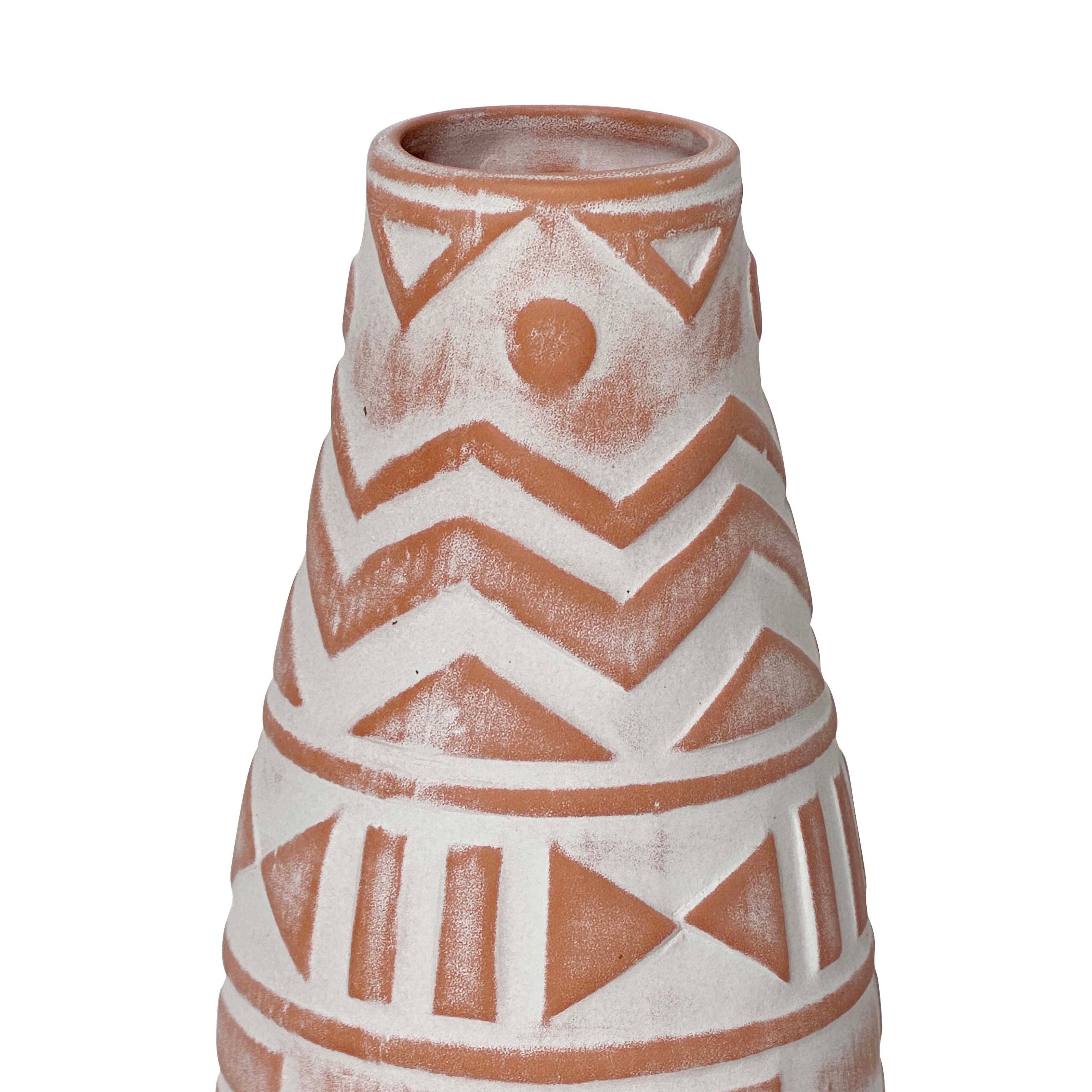 Earthenware Aztec Teardrop Flower Vase in Terracotta