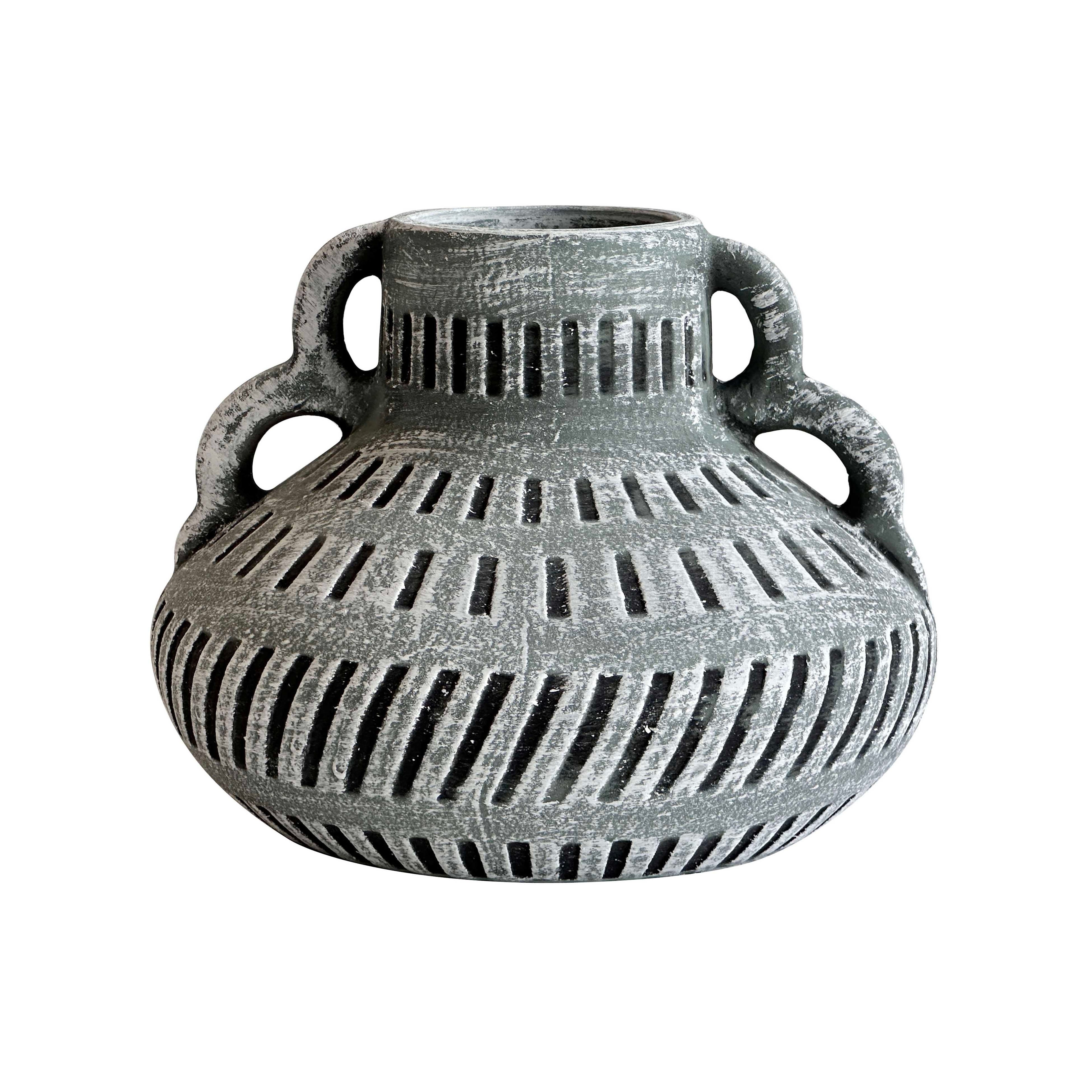 Earthenware Aztec Wide Flower Vase in Blue