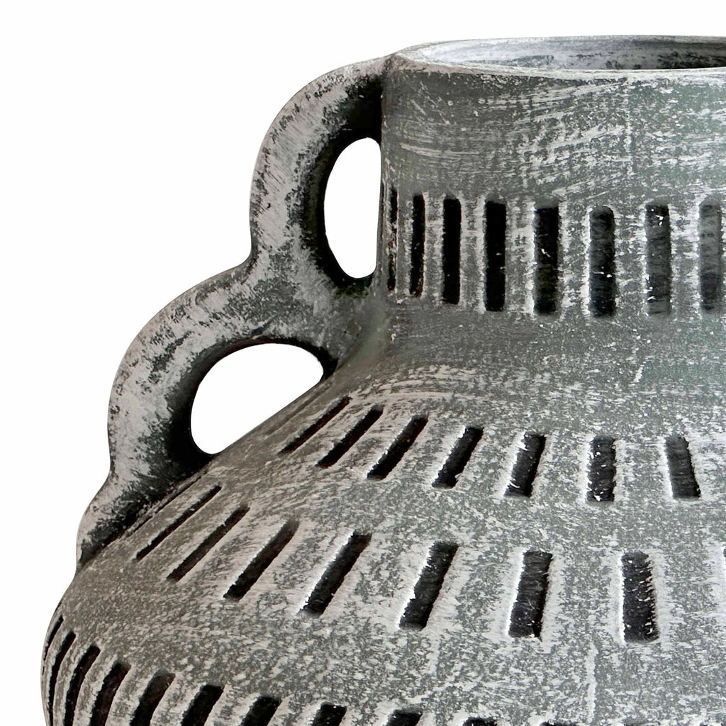 Earthenware Aztec Wide Flower Vase in Blue