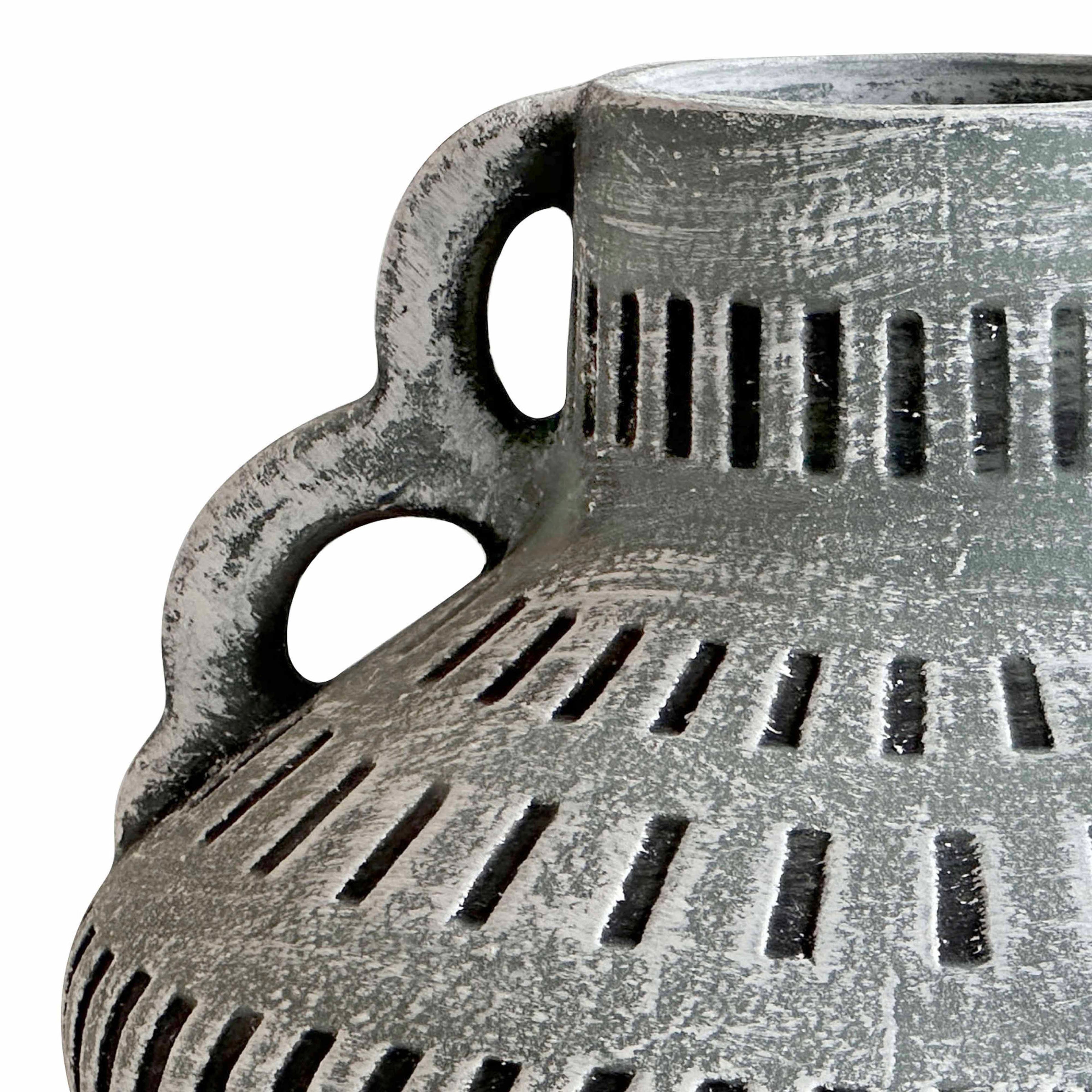 Earthenware Aztec Wide Flower Vase in Blue