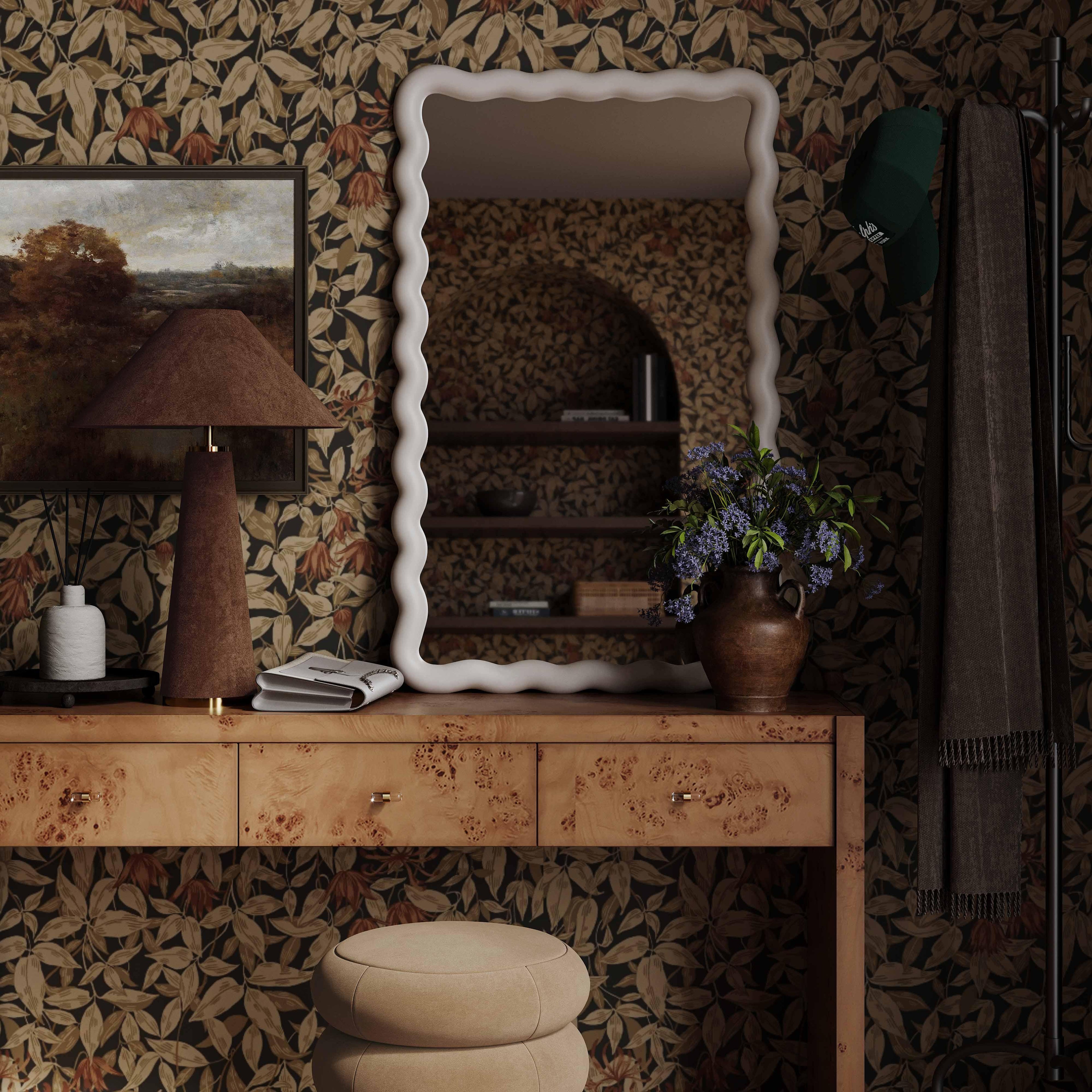 Faire 23X39 Cream Squiggle Rectangular Wall Mirror