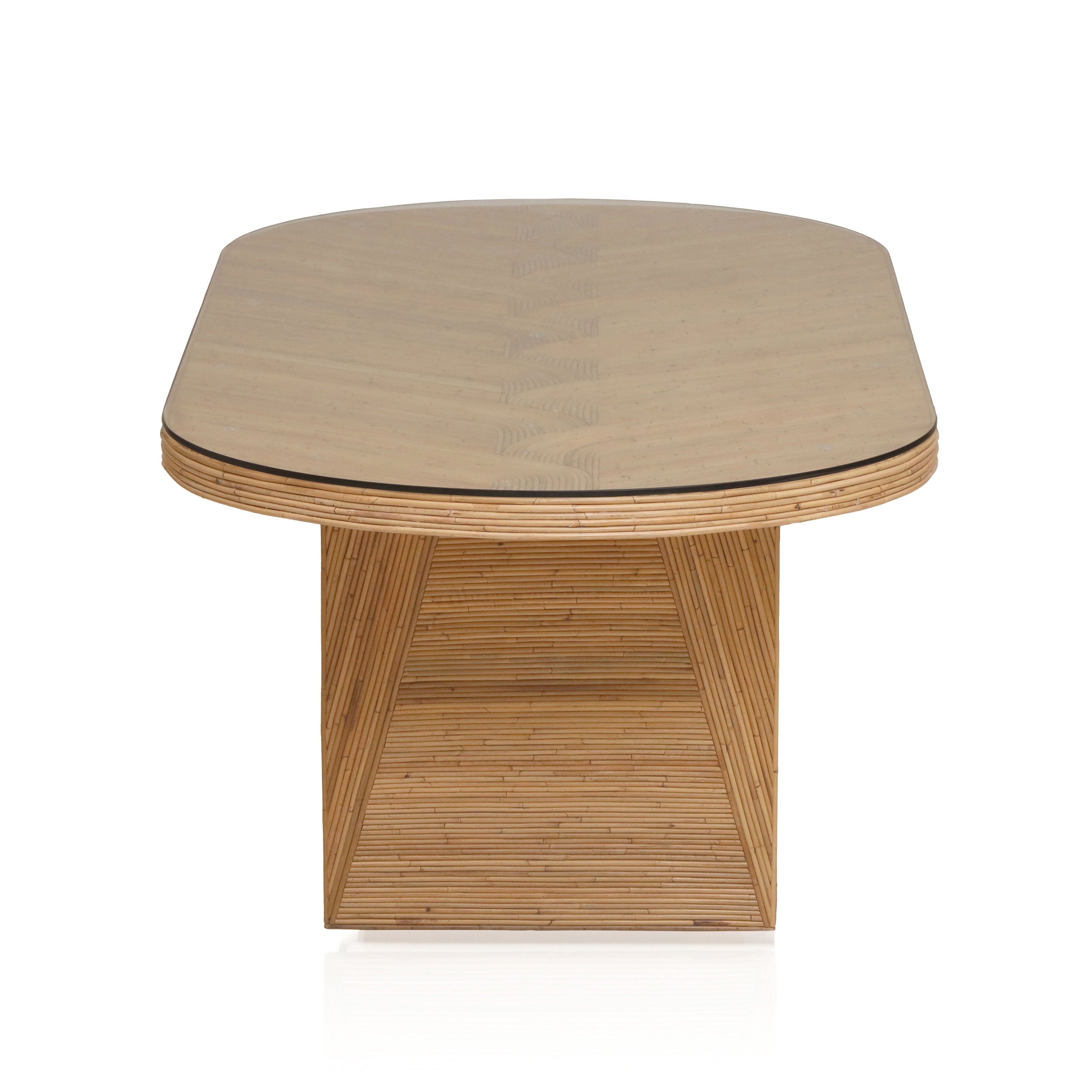 Caren 95 Natural Rattan and Glass Oval Dining Table