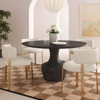 Gevra 54 Black Acacia & Faux Plaster Round Dining Table