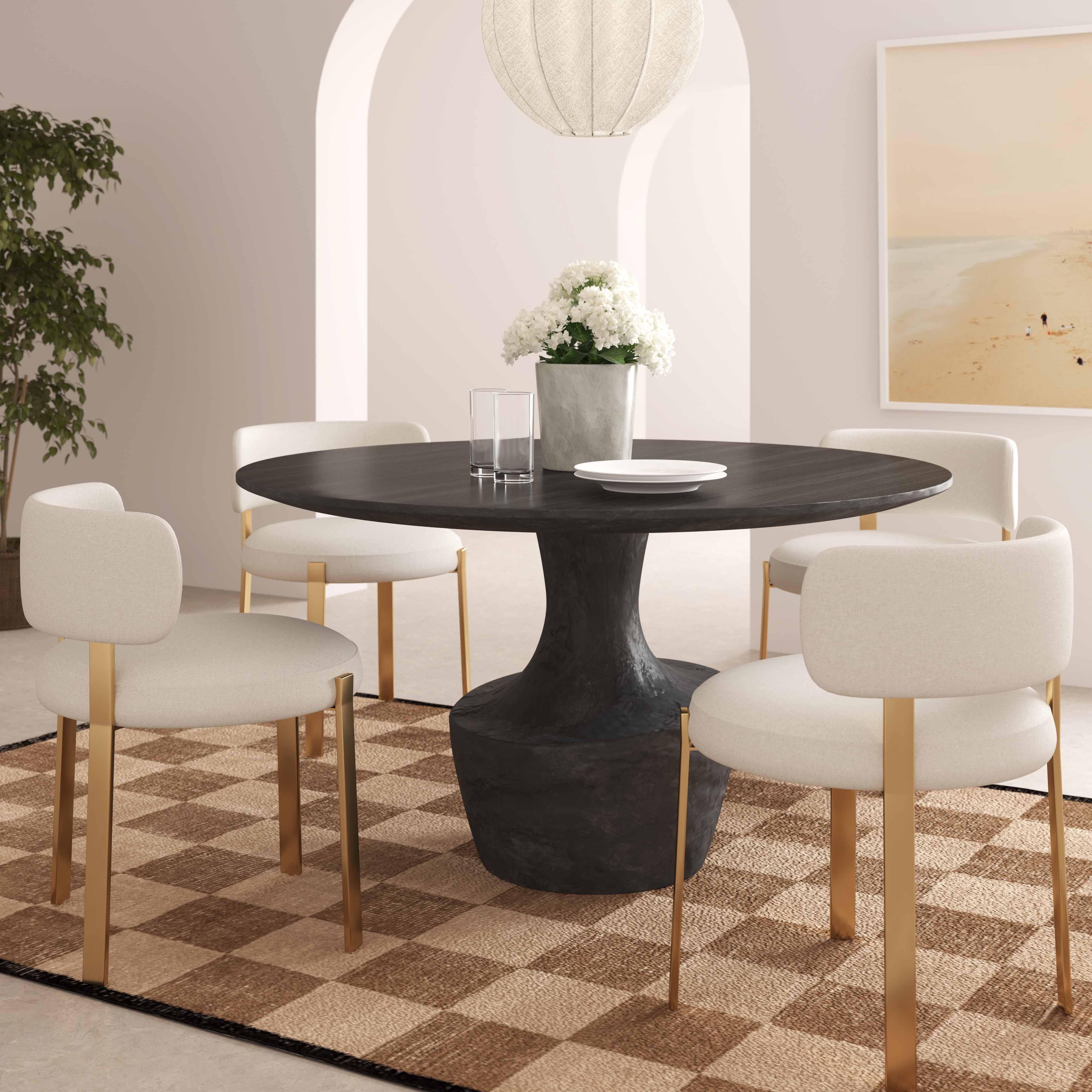 Gevra 54 Black Acacia & Faux Plaster Round Dining Table