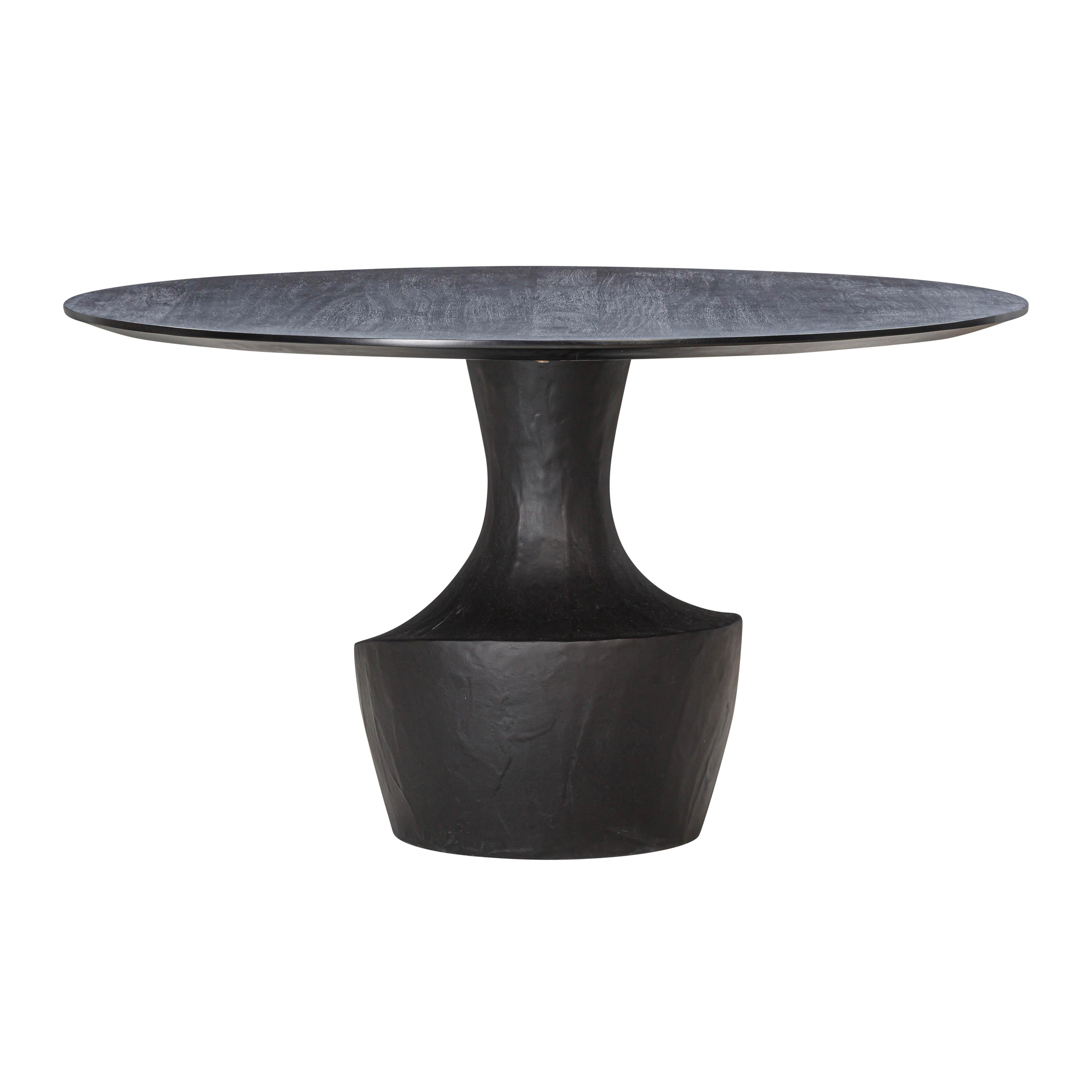 Gevra 54 Black Acacia & Faux Plaster Round Dining Table
