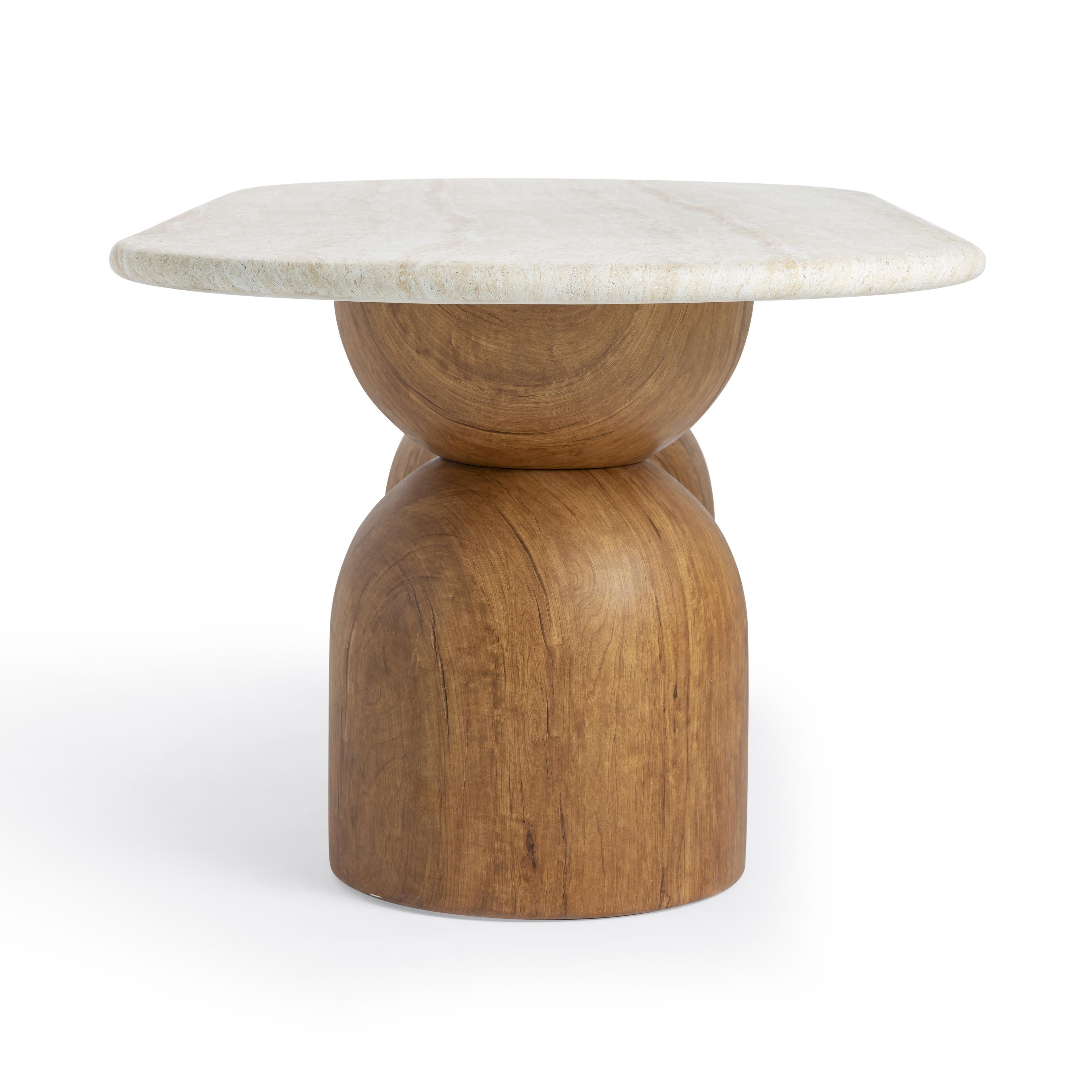 Cynthia 87 Faux Travertine Indoor/Outdoor Concrete Oval Dining Table