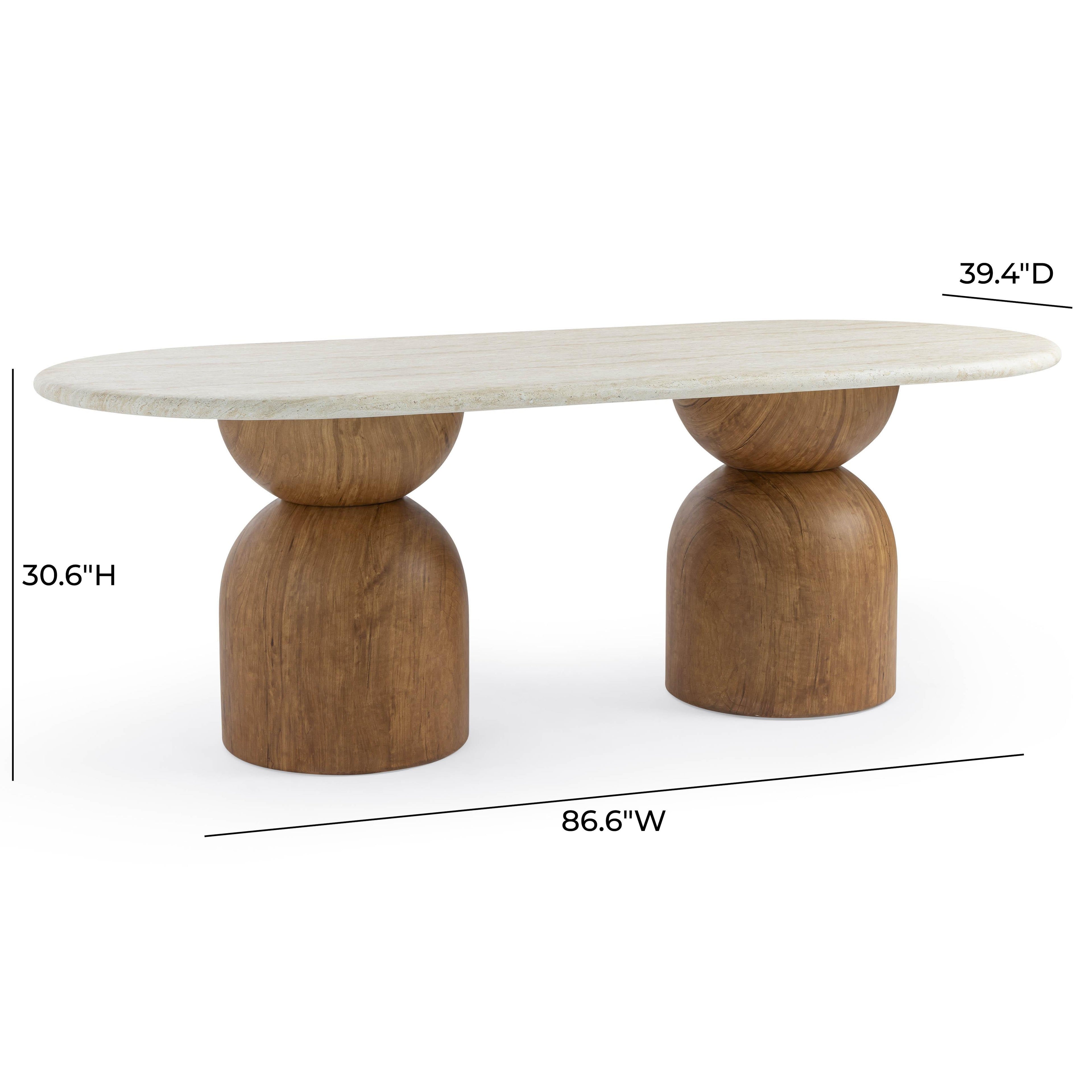 Cynthia 87 Faux Travertine Indoor/Outdoor Concrete Oval Dining Table