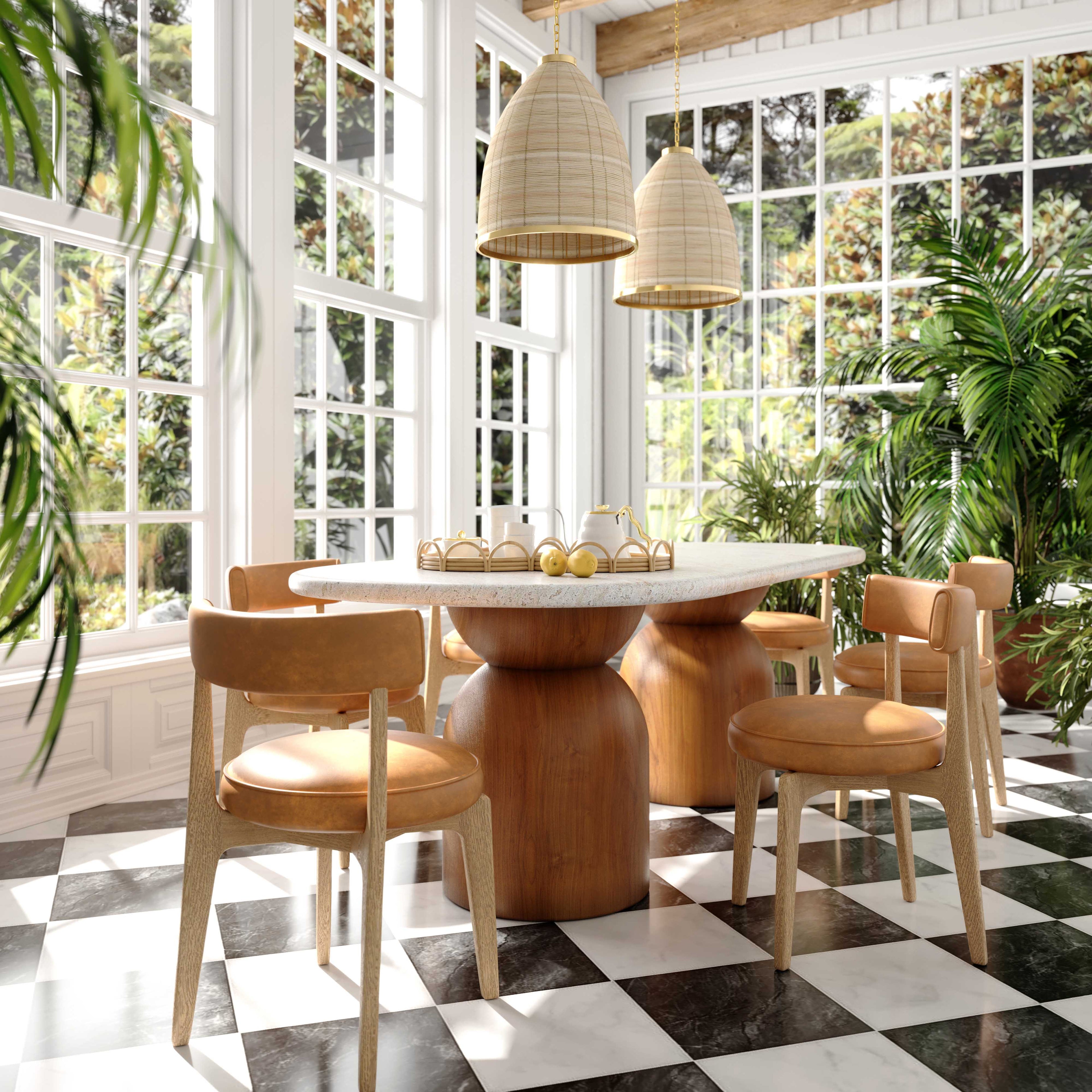 Cynthia 87 Faux Travertine Indoor/Outdoor Concrete Oval Dining Table