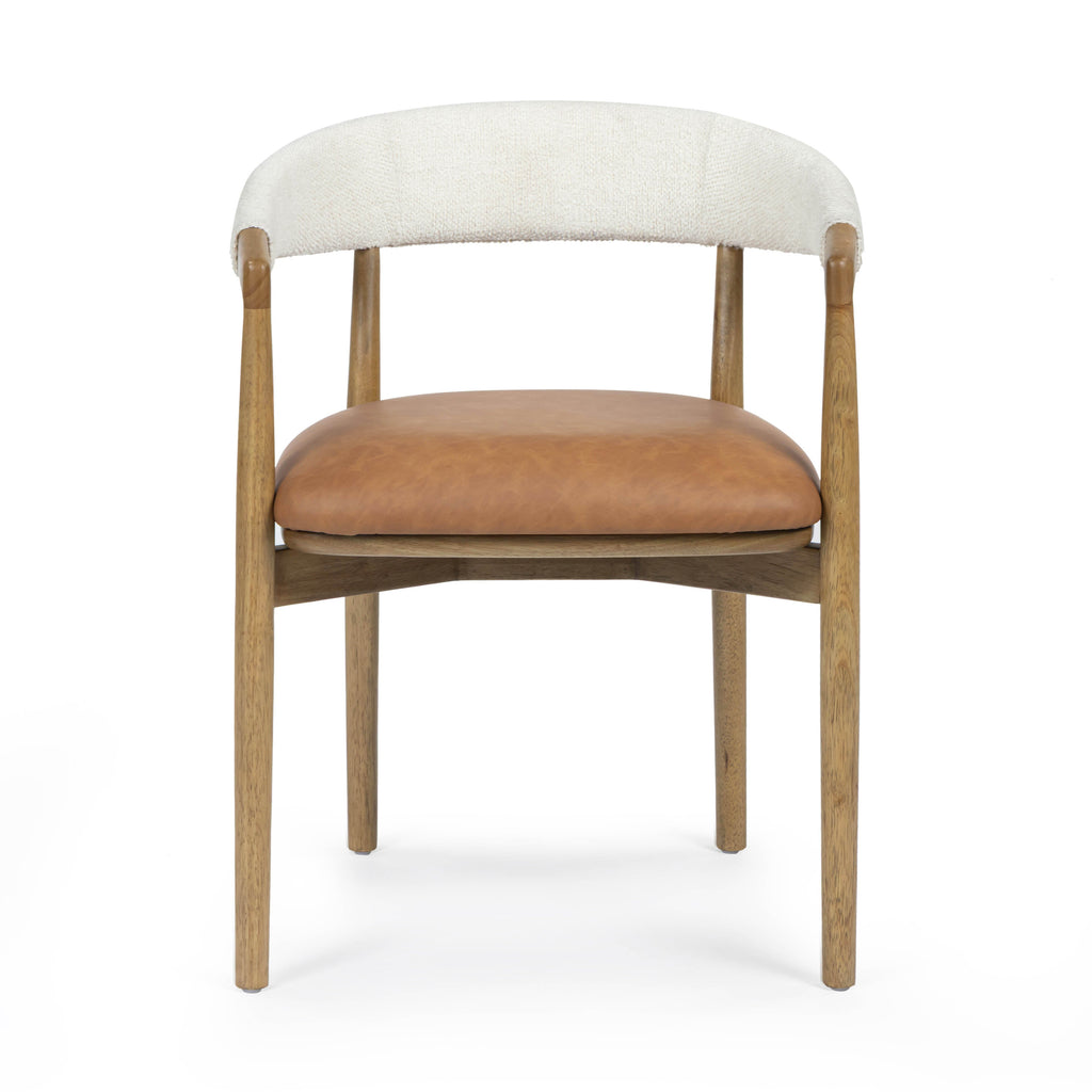 Vina Cognac Vegan Leather and Cream Textured Weave Dining Chair