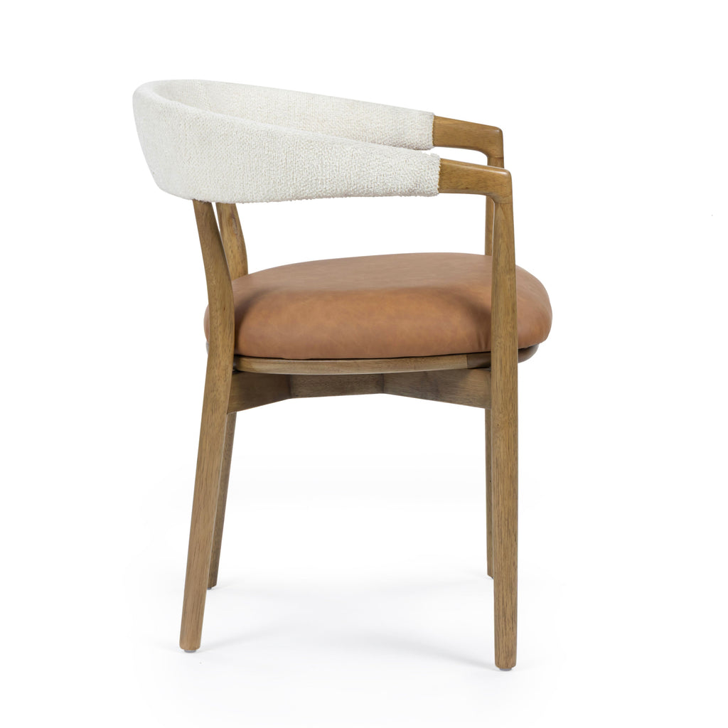 Vina Cognac Vegan Leather and Cream Textured Weave Dining Chair