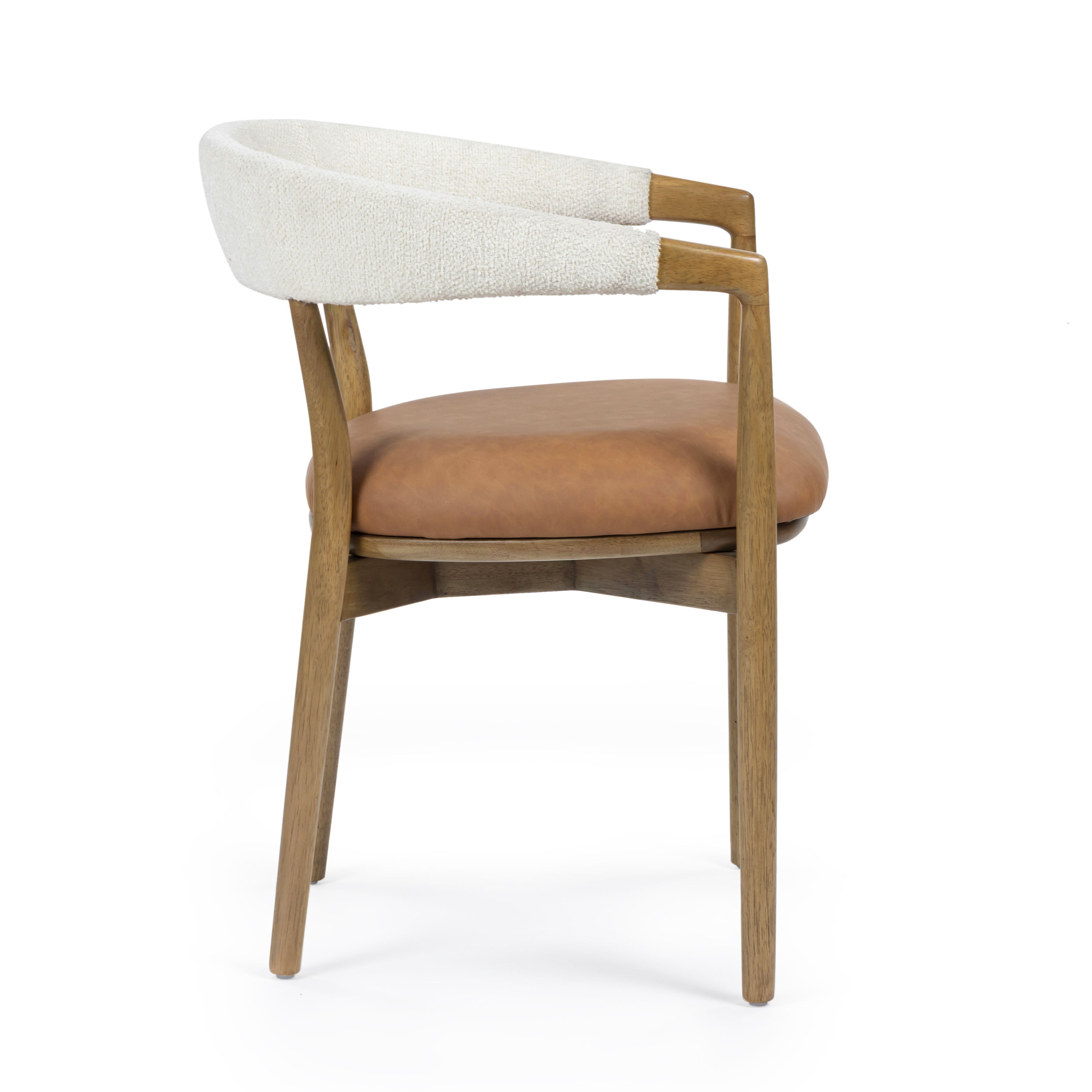 Vina Cognac Vegan Leather and Cream Textured Weave Dining Chair