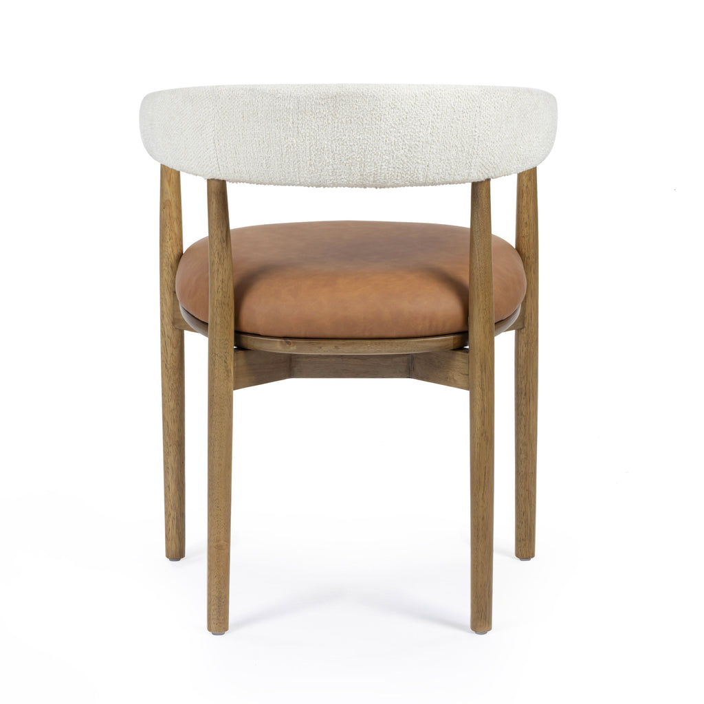 Vina Cognac Vegan Leather and Cream Textured Weave Dining Chair