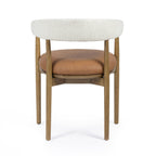 Vina Cognac Vegan Leather and Cream Textured Weave Dining Chair