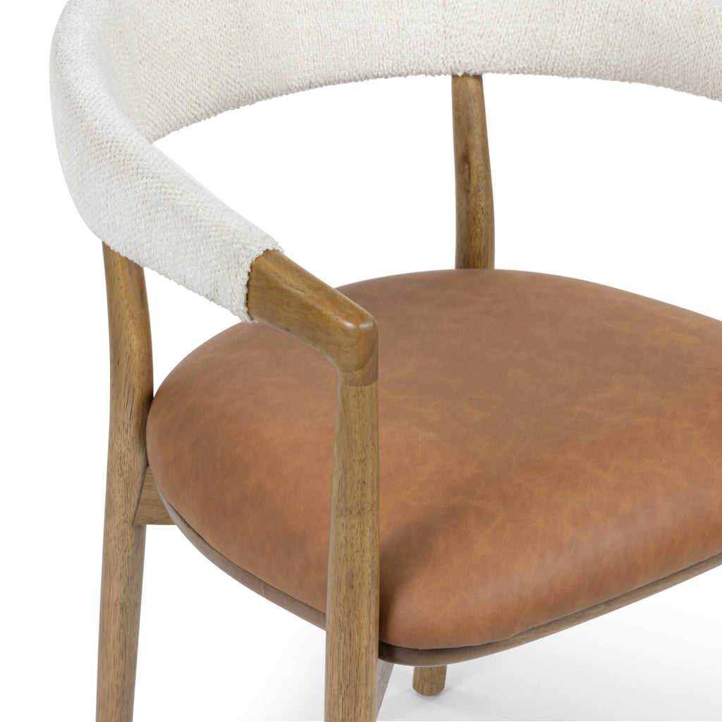 Vina Cognac Vegan Leather and Cream Textured Weave Dining Chair