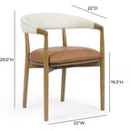 Vina Cognac Vegan Leather and Cream Textured Weave Dining Chair