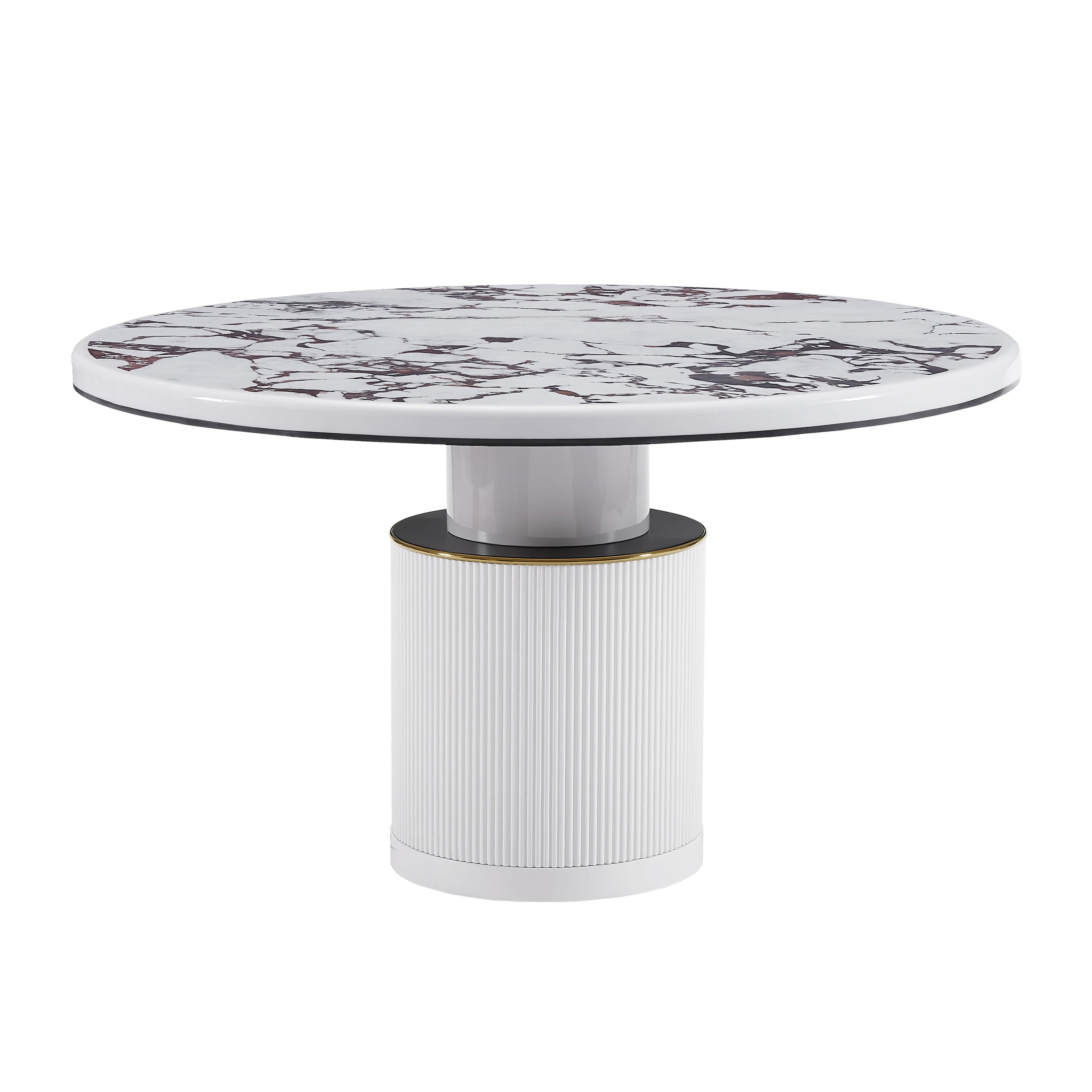 Vanessa 53 White Marble Lacquer Round Dining Table