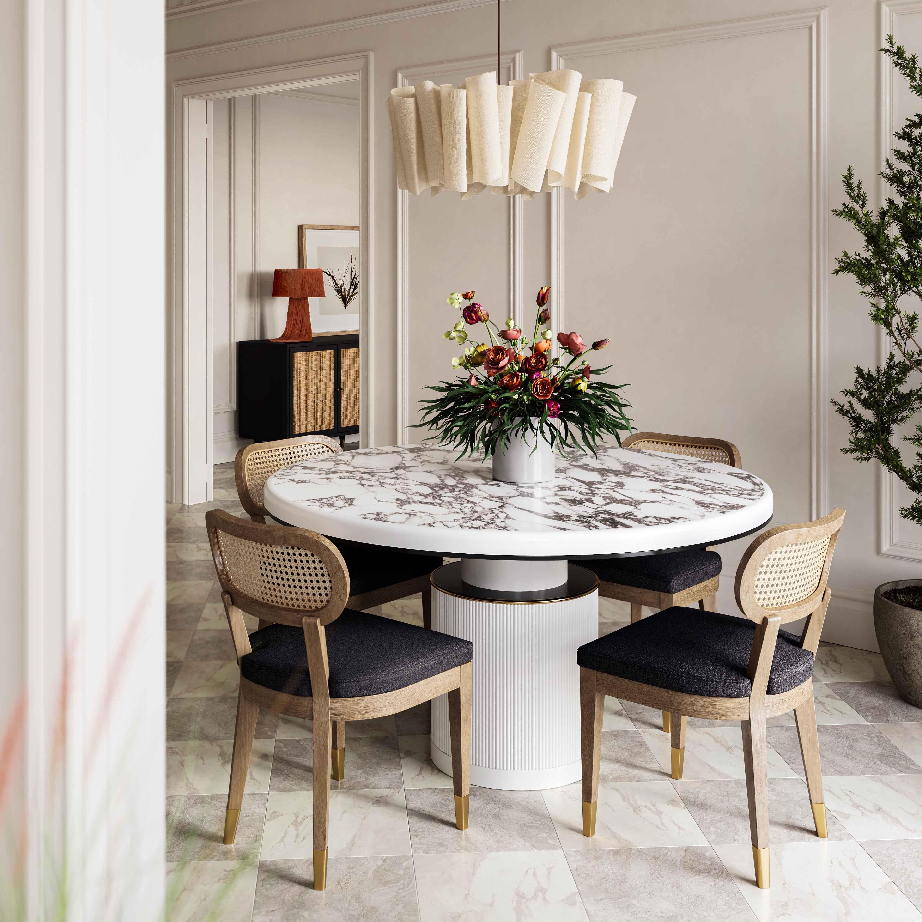 Vanessa 53 White Marble Lacquer Round Dining Table