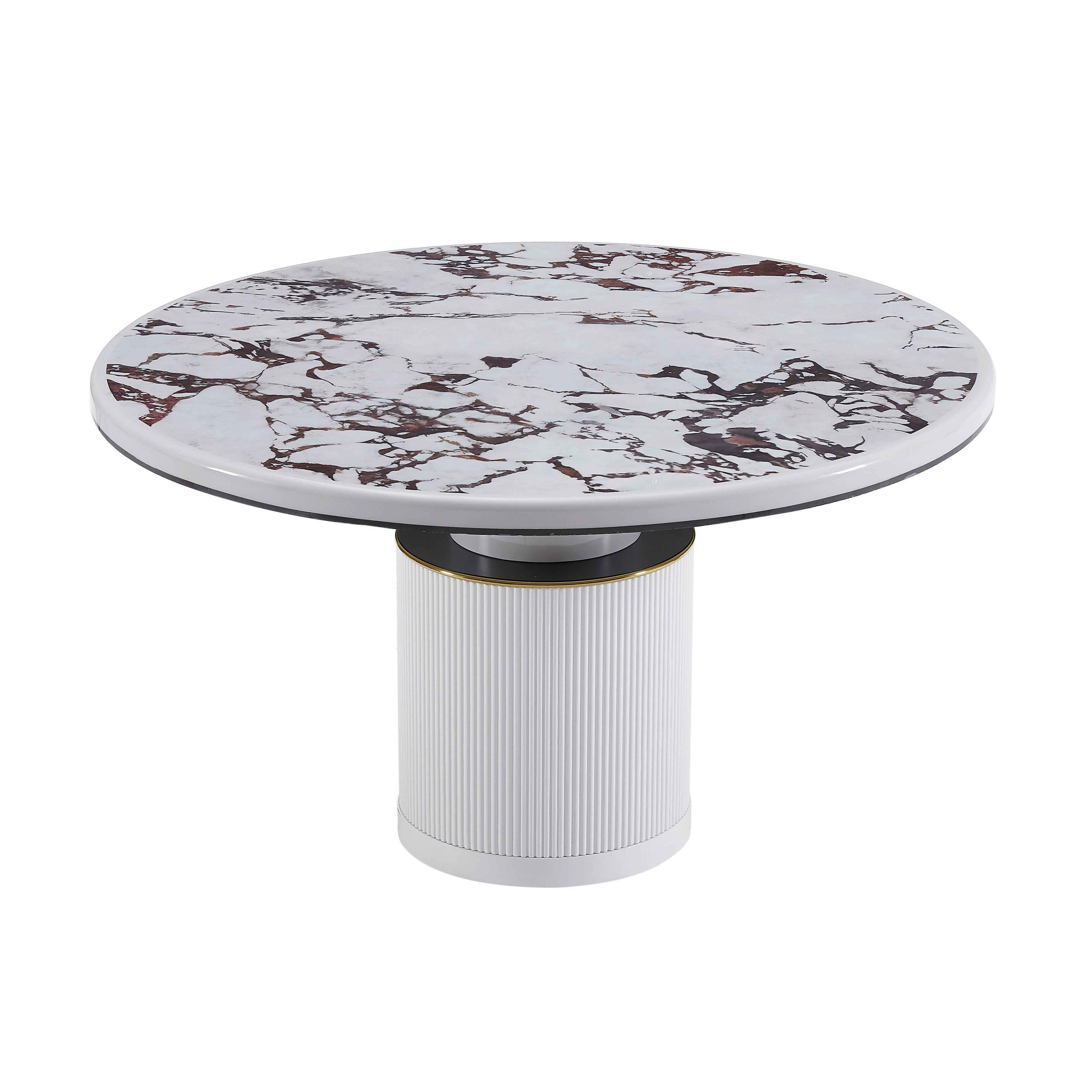 Vanessa 53 White Marble Lacquer Round Dining Table