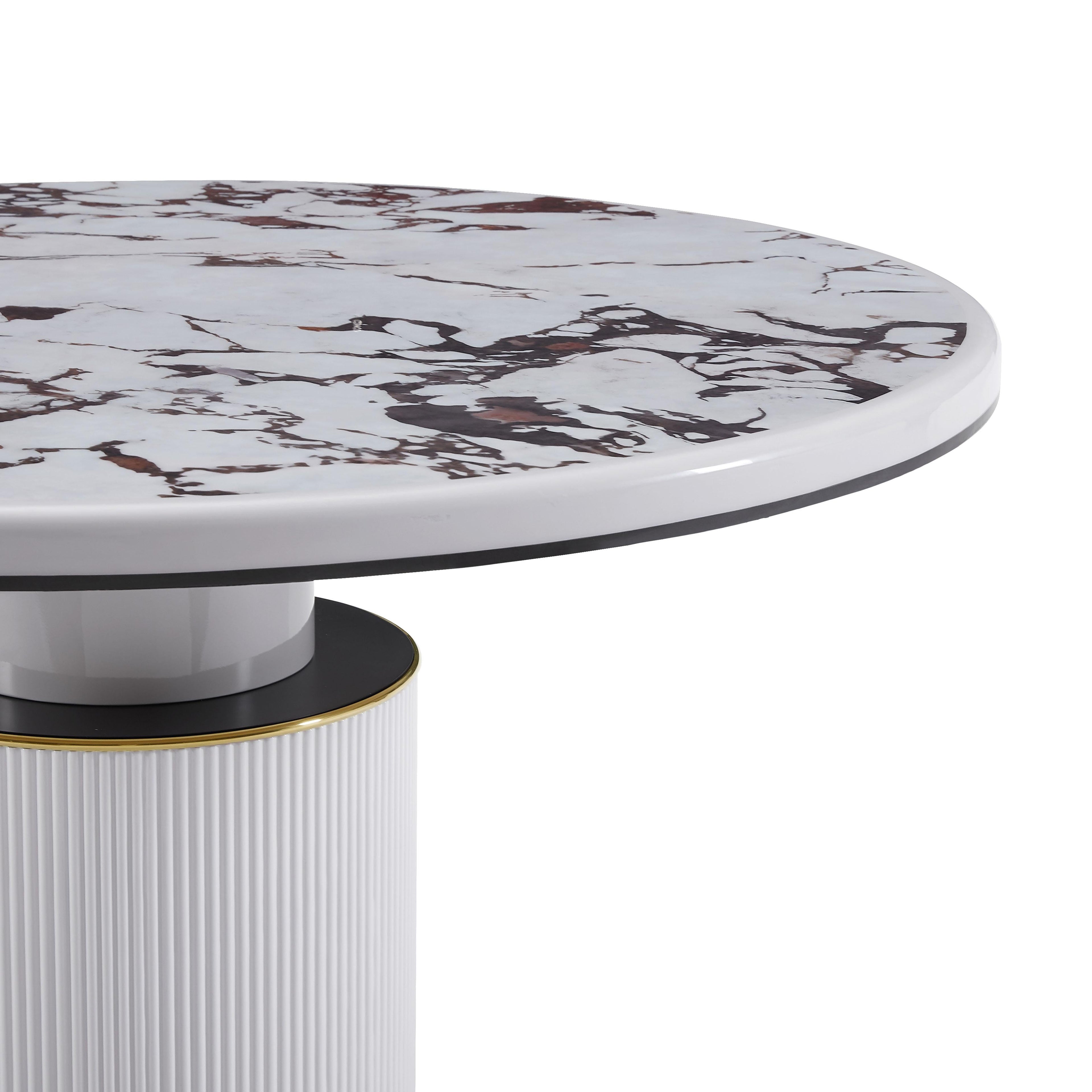 Vanessa 53 White Marble Lacquer Round Dining Table