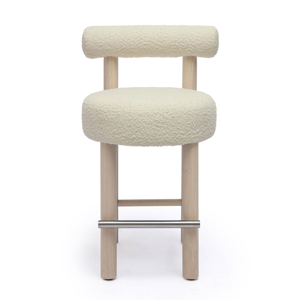 Carmel Cream Boucle and Solid Wood Counter Stool