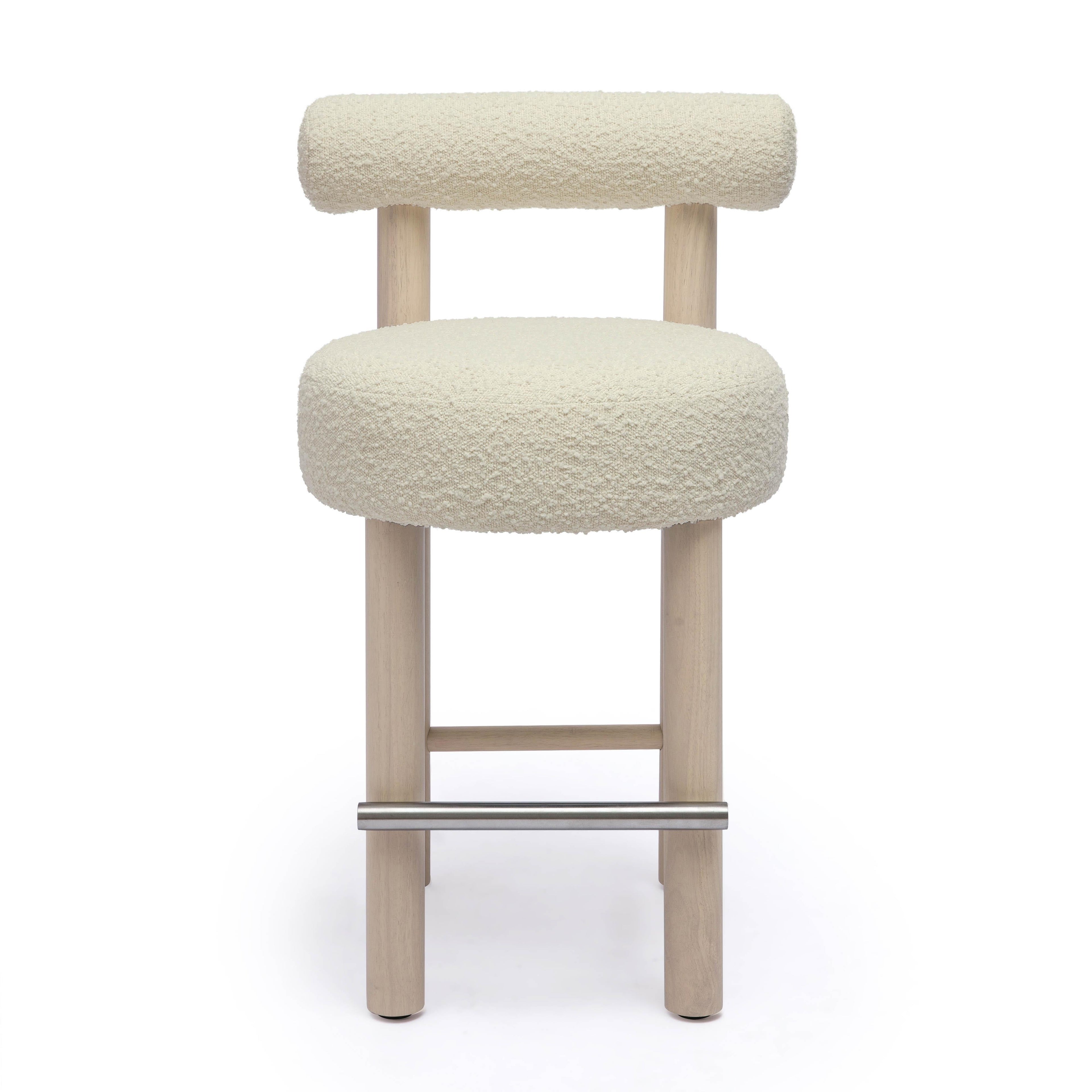 Carmel Cream Boucle and Solid Wood Counter Stool