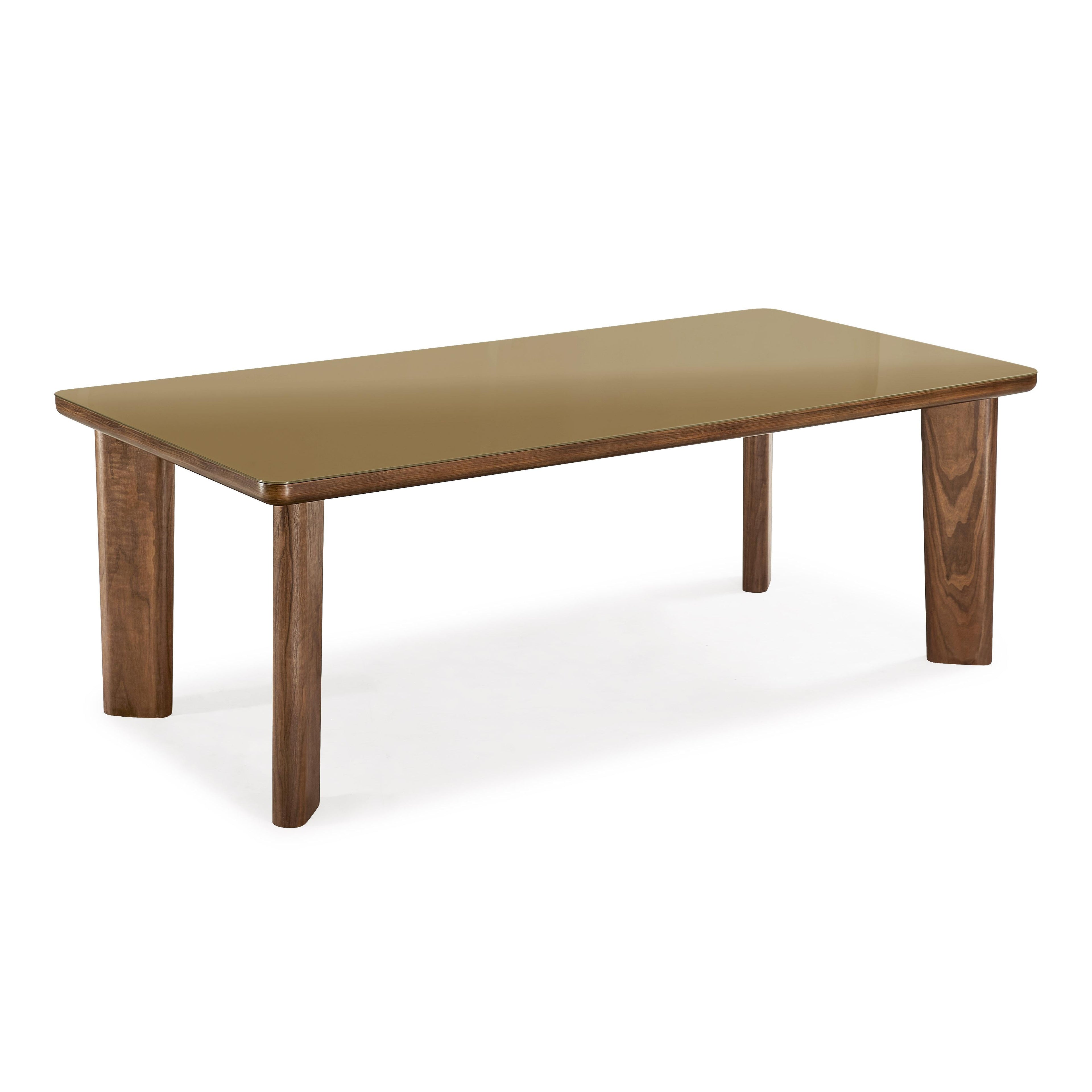 Oani  83 Walnut and Glass Rectangular Dining Table