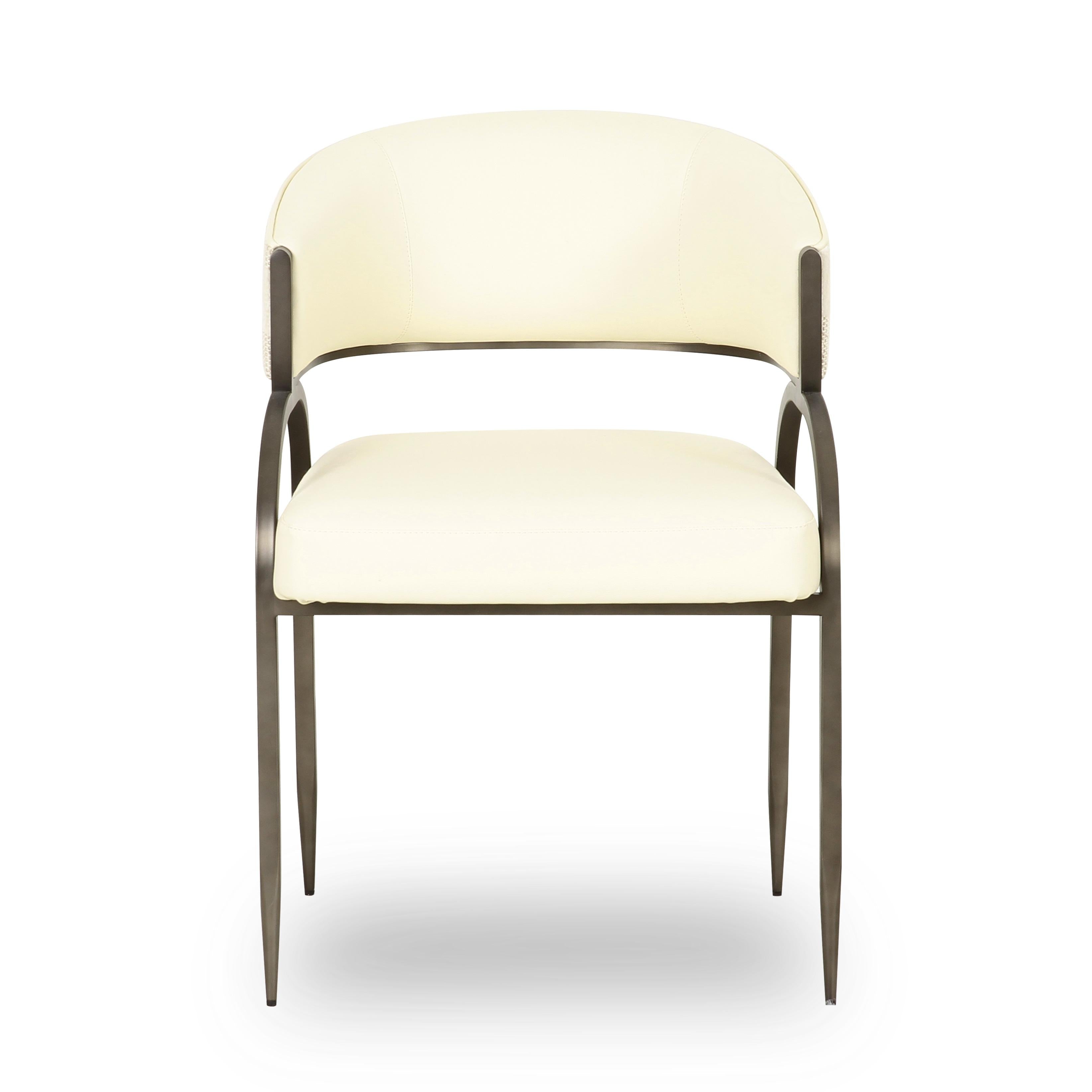 Tatum Cream Vegan Leather and 2-Tone Jacquard Dining Chair