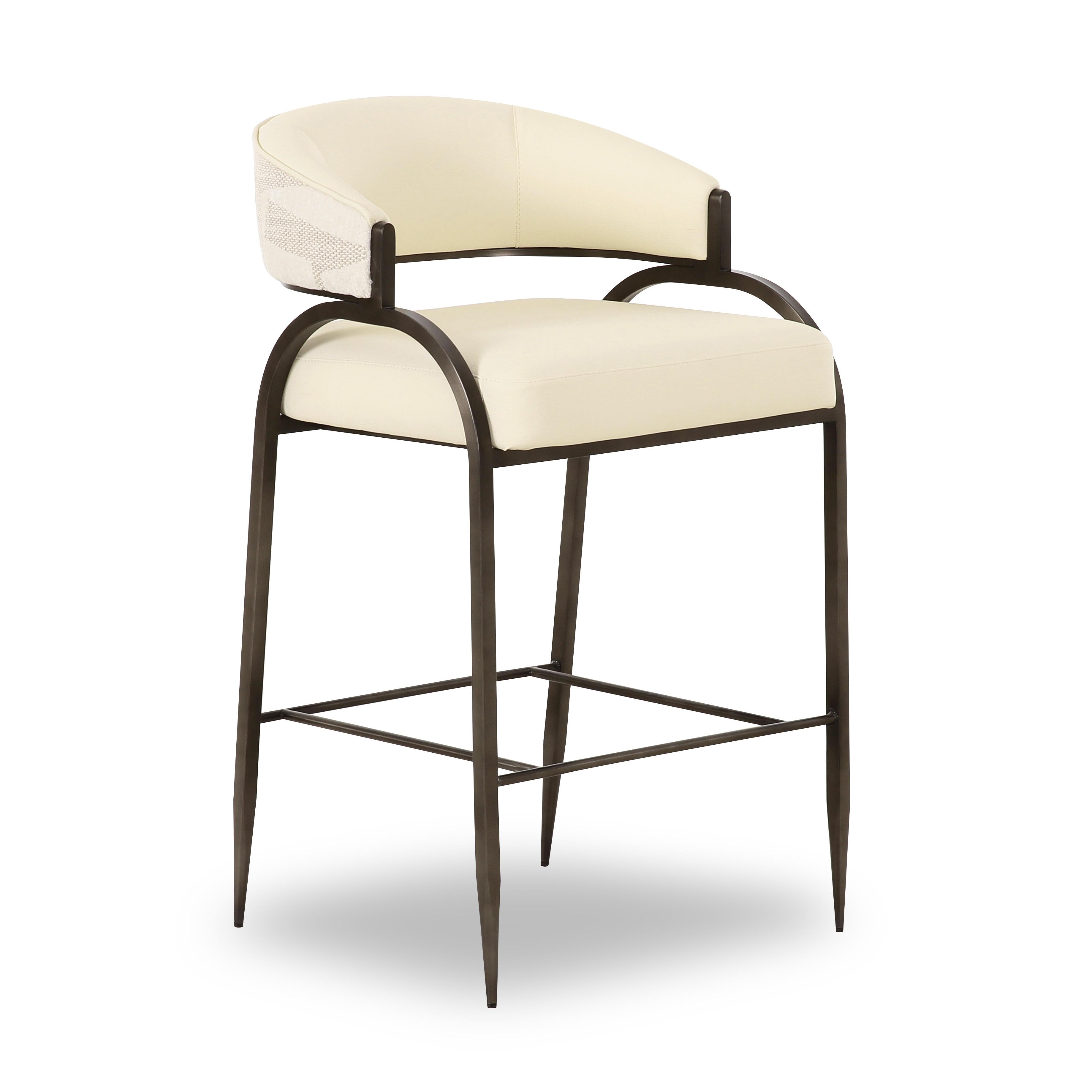 Tatum Cream Vegan Leather and 2-Tone Jacquard Counter Stool